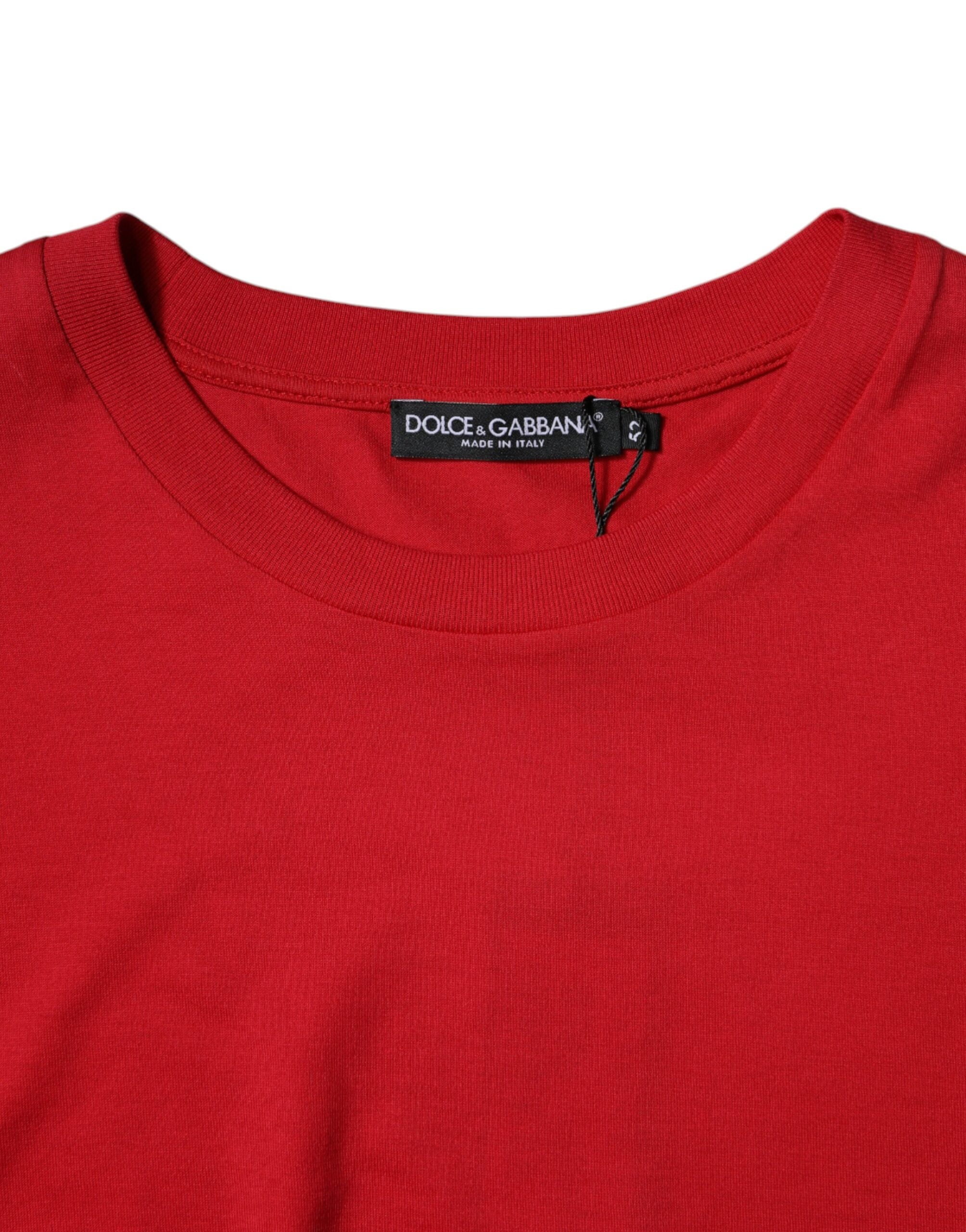 Tricou scurt cu guler rotund și imprimeu cu logo roșu Dolce & Gabbana