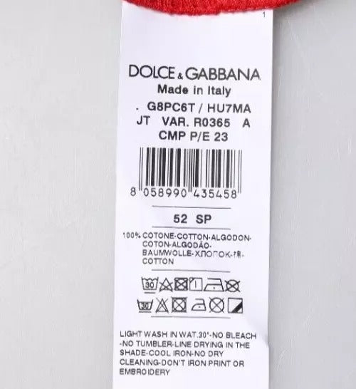 Tricou scurt cu guler rotund și imprimeu cu logo roșu Dolce & Gabbana