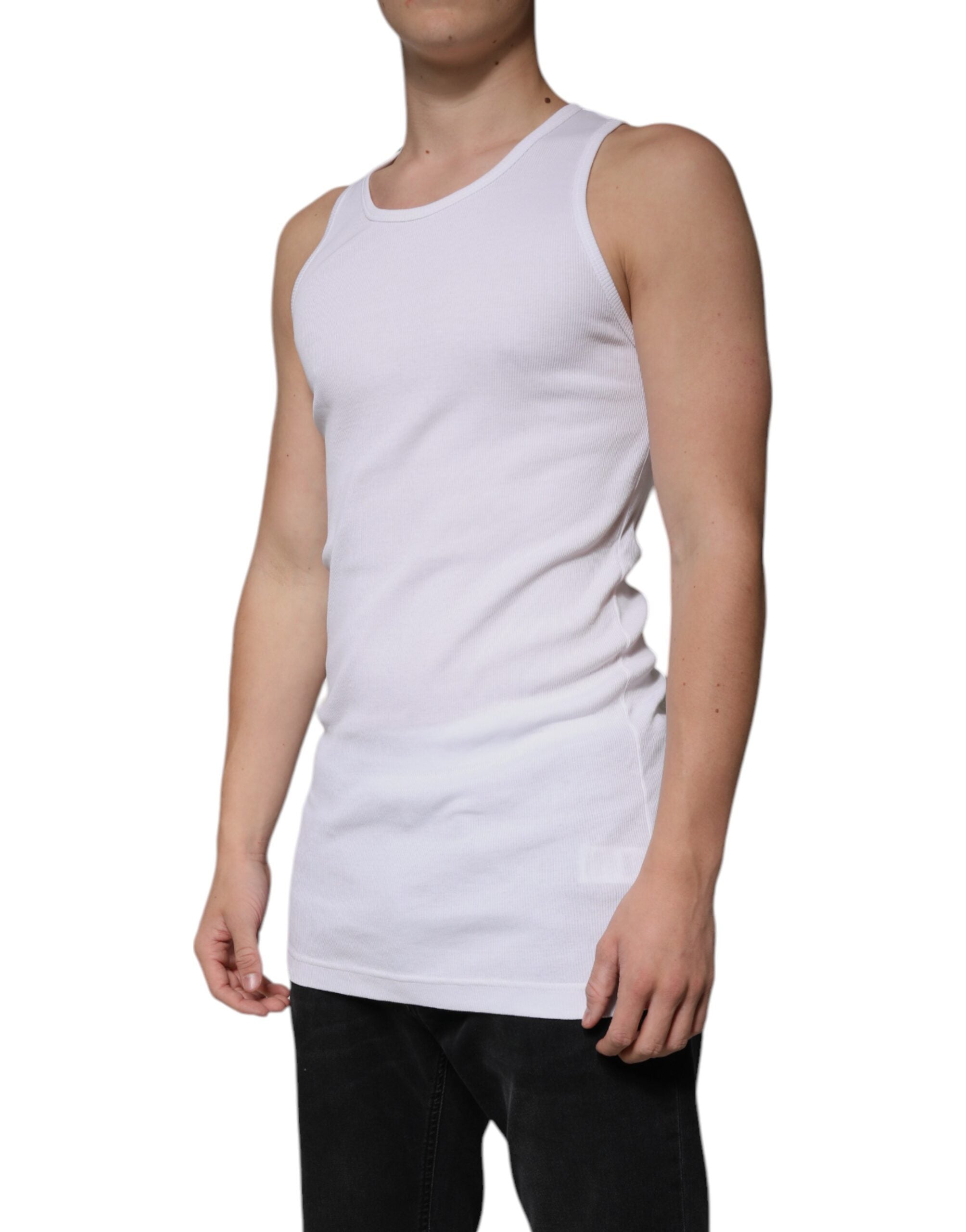 Dolce & Gabbana – Ärmelloses Tank-T-Shirt aus weißer Baumwolle mit Rundhalsausschnitt