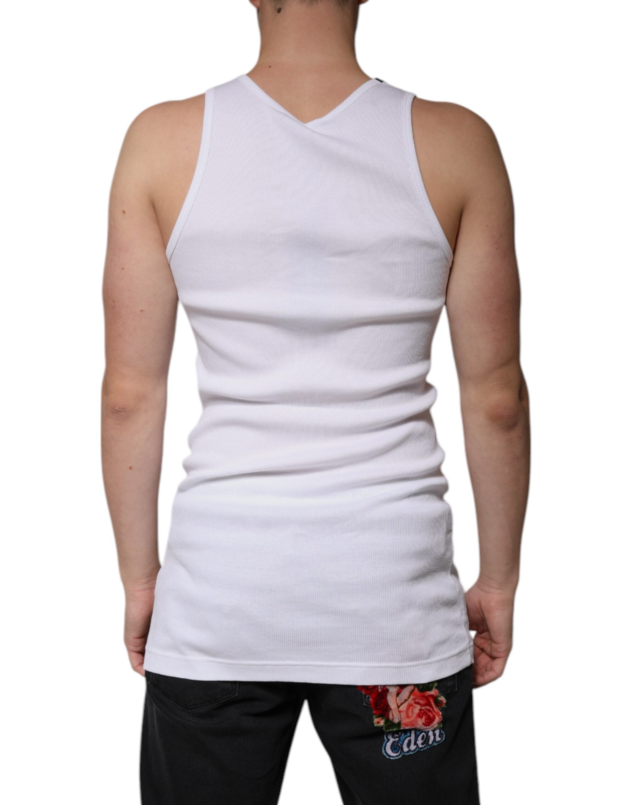 Dolce & Gabbana – Ärmelloses Tank-T-Shirt aus weißer Baumwolle mit Rundhalsausschnitt