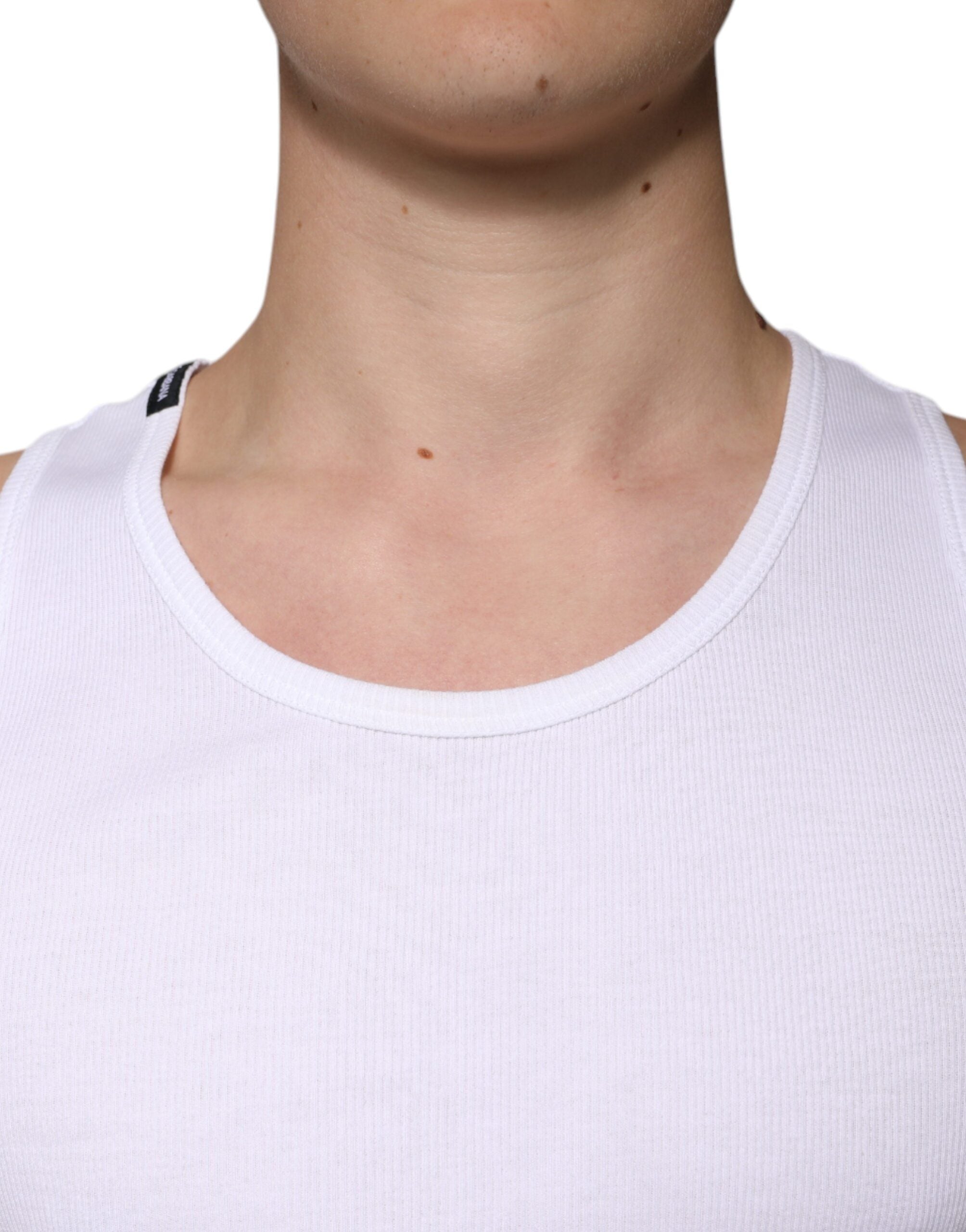 Dolce & Gabbana – Ärmelloses Tank-T-Shirt aus weißer Baumwolle mit Rundhalsausschnitt