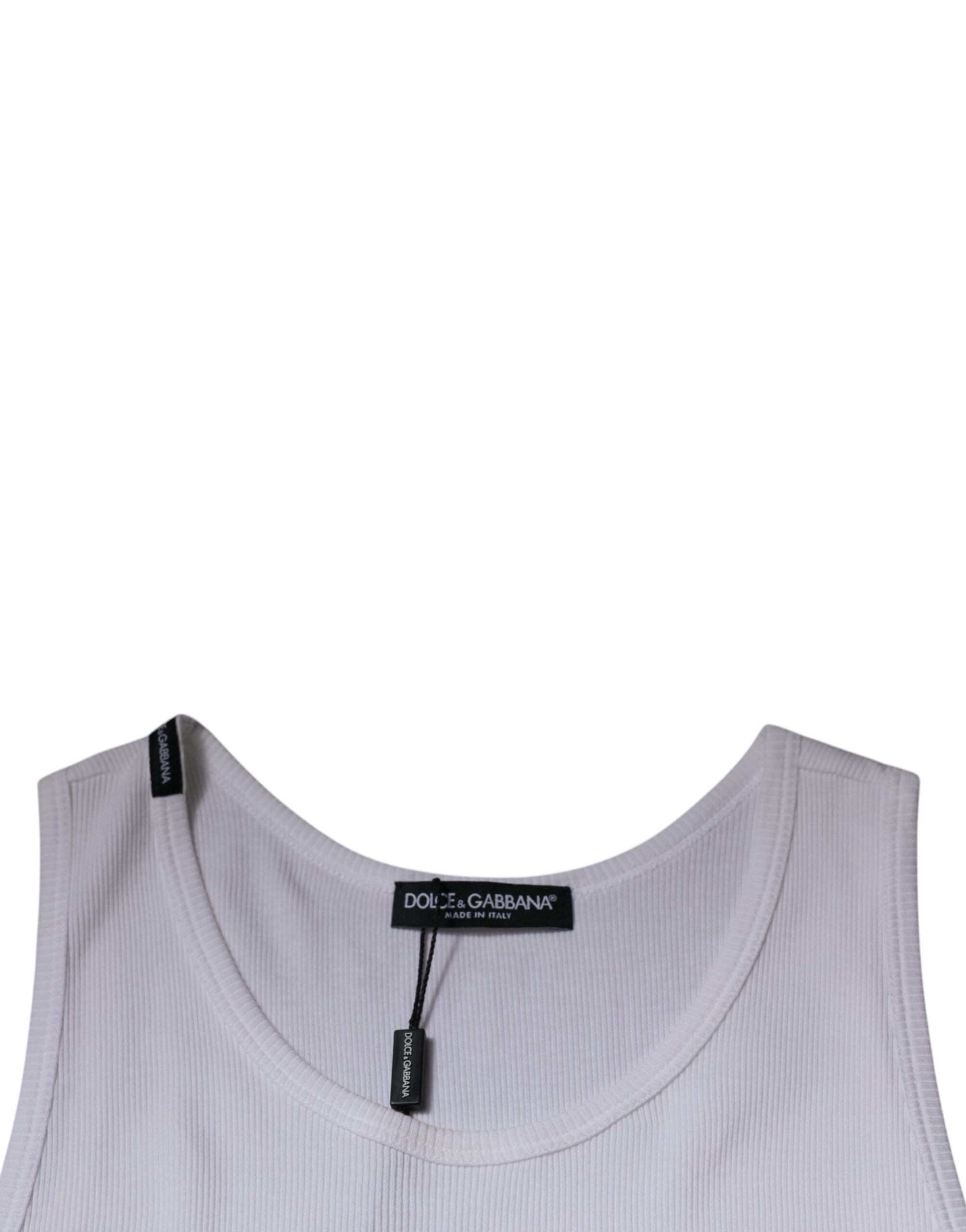 Dolce & Gabbana – Ärmelloses Tank-T-Shirt aus weißer Baumwolle mit Rundhalsausschnitt