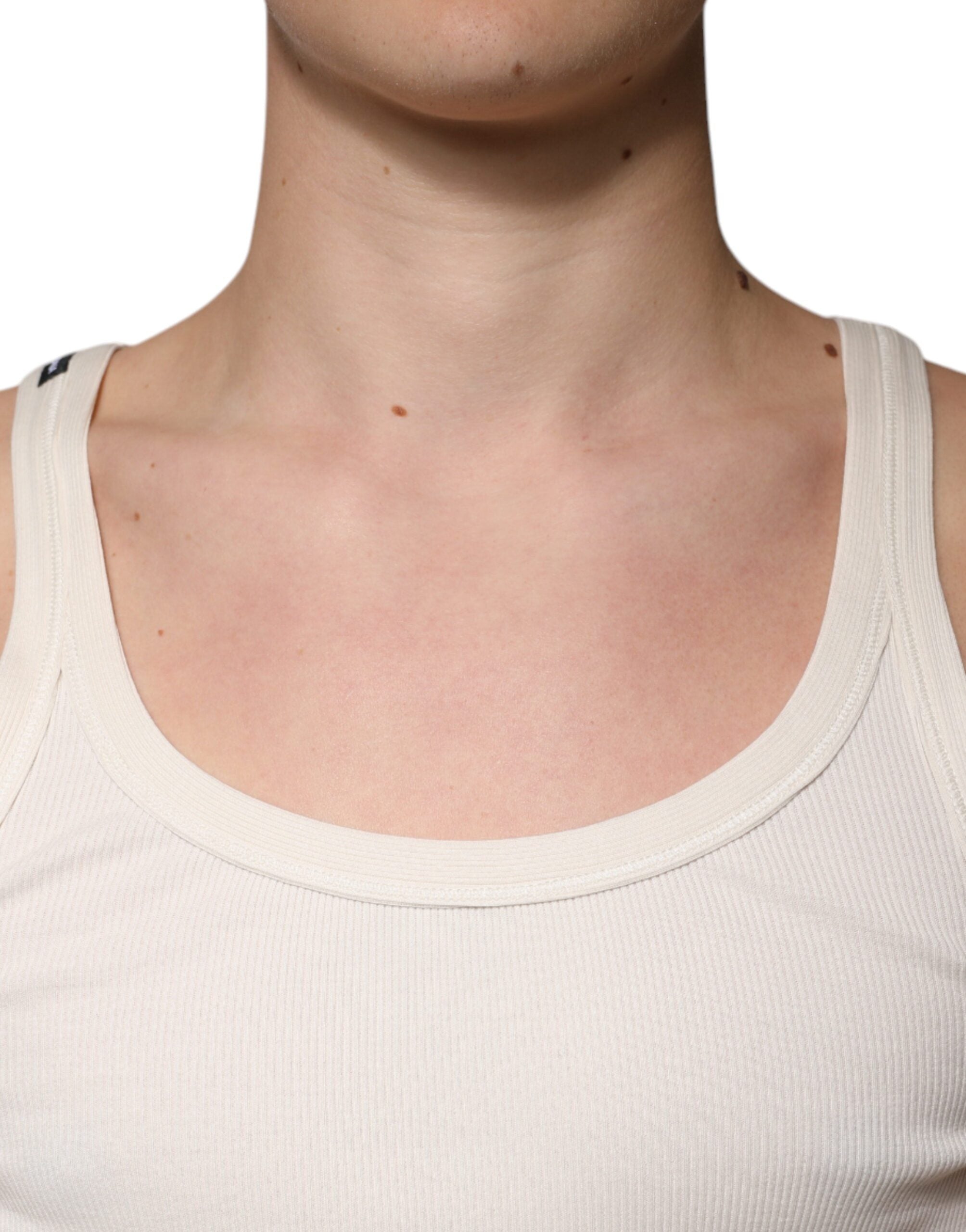 Dolce & Gabbana – Ärmelloses Tank-T-Shirt aus Baumwolle mit Rundhalsausschnitt in Off-White