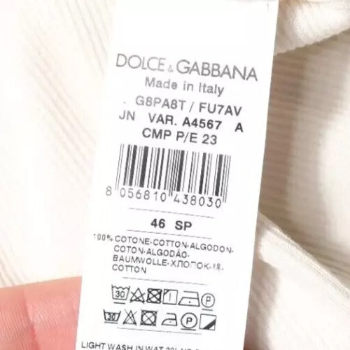 Dolce & Gabbana – Ärmelloses Tank-T-Shirt aus Baumwolle mit Rundhalsausschnitt in Off-White
