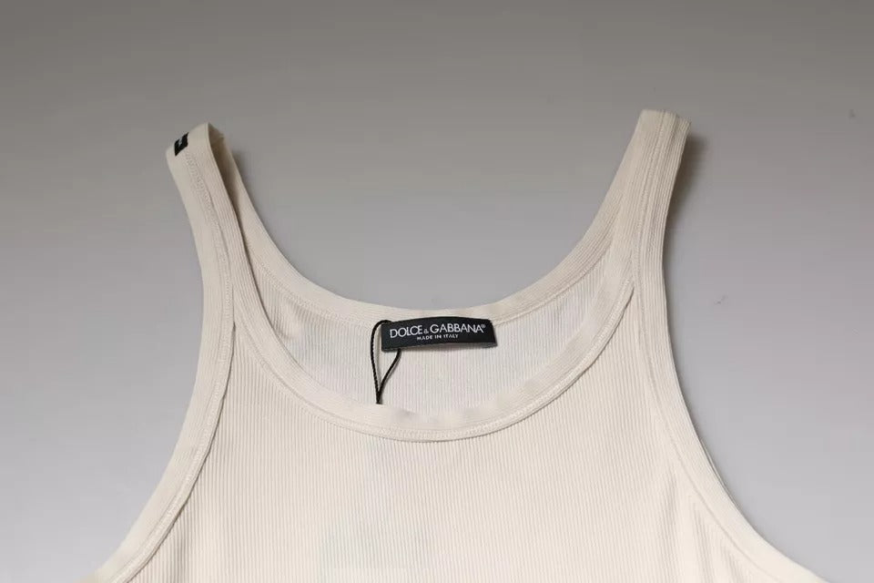 Dolce & Gabbana – Ärmelloses Tank-T-Shirt aus Baumwolle mit Rundhalsausschnitt in Off-White