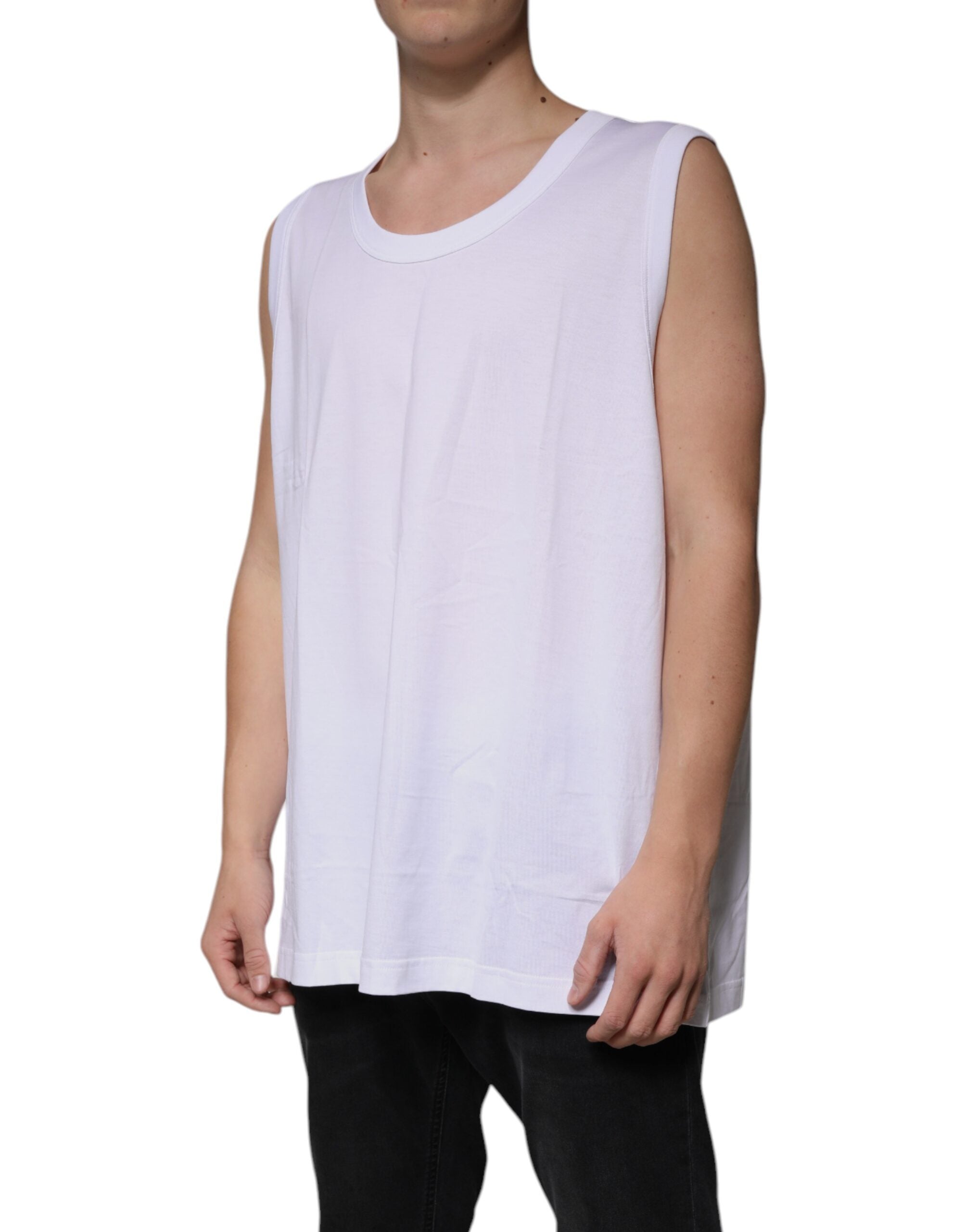 Dolce & Gabbana – Ärmelloses Tank-T-Shirt aus weißer Baumwolle mit Rundhalsausschnitt