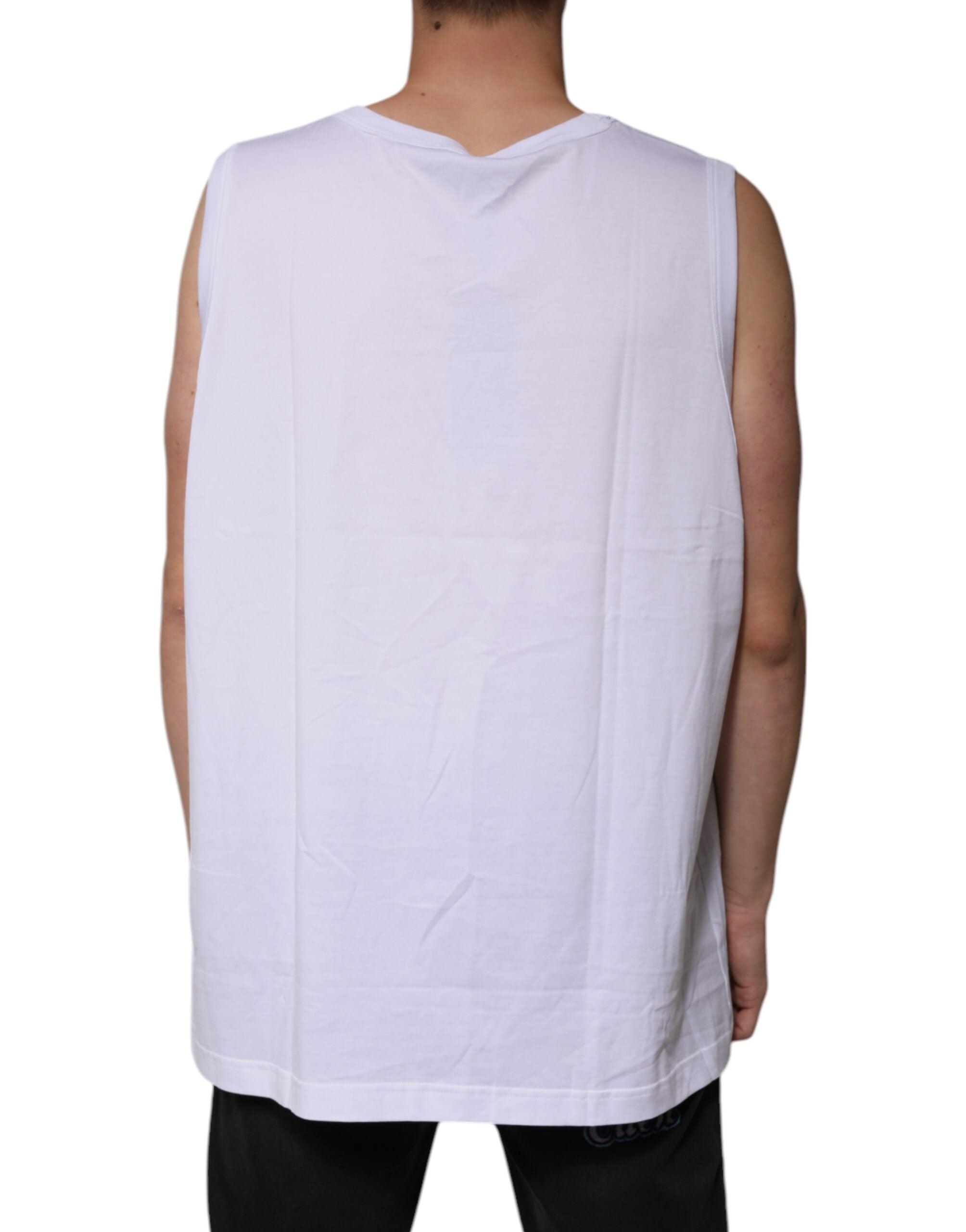 Dolce & Gabbana – Ärmelloses Tank-T-Shirt aus weißer Baumwolle mit Rundhalsausschnitt