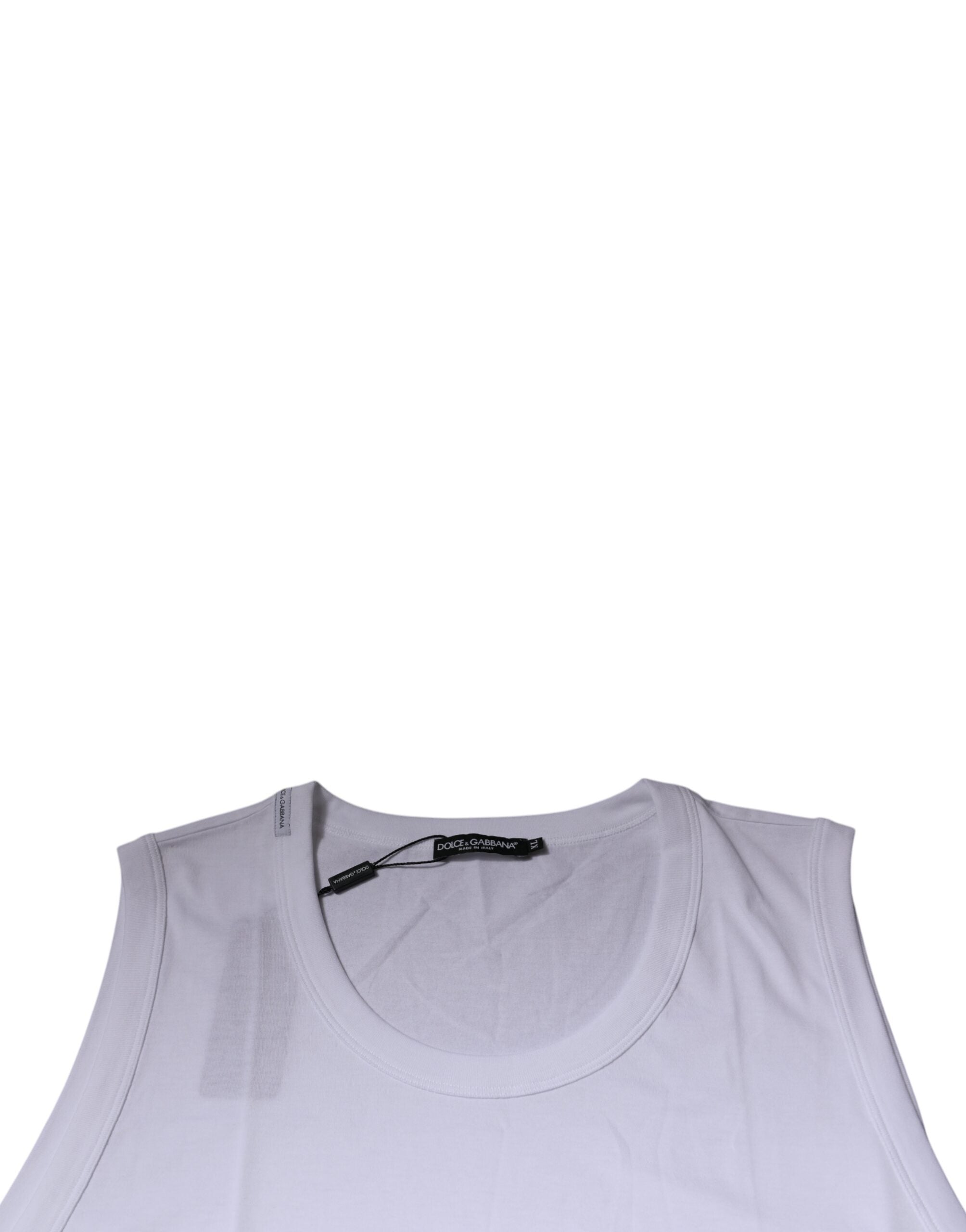Dolce & Gabbana – Ärmelloses Tank-T-Shirt aus weißer Baumwolle mit Rundhalsausschnitt