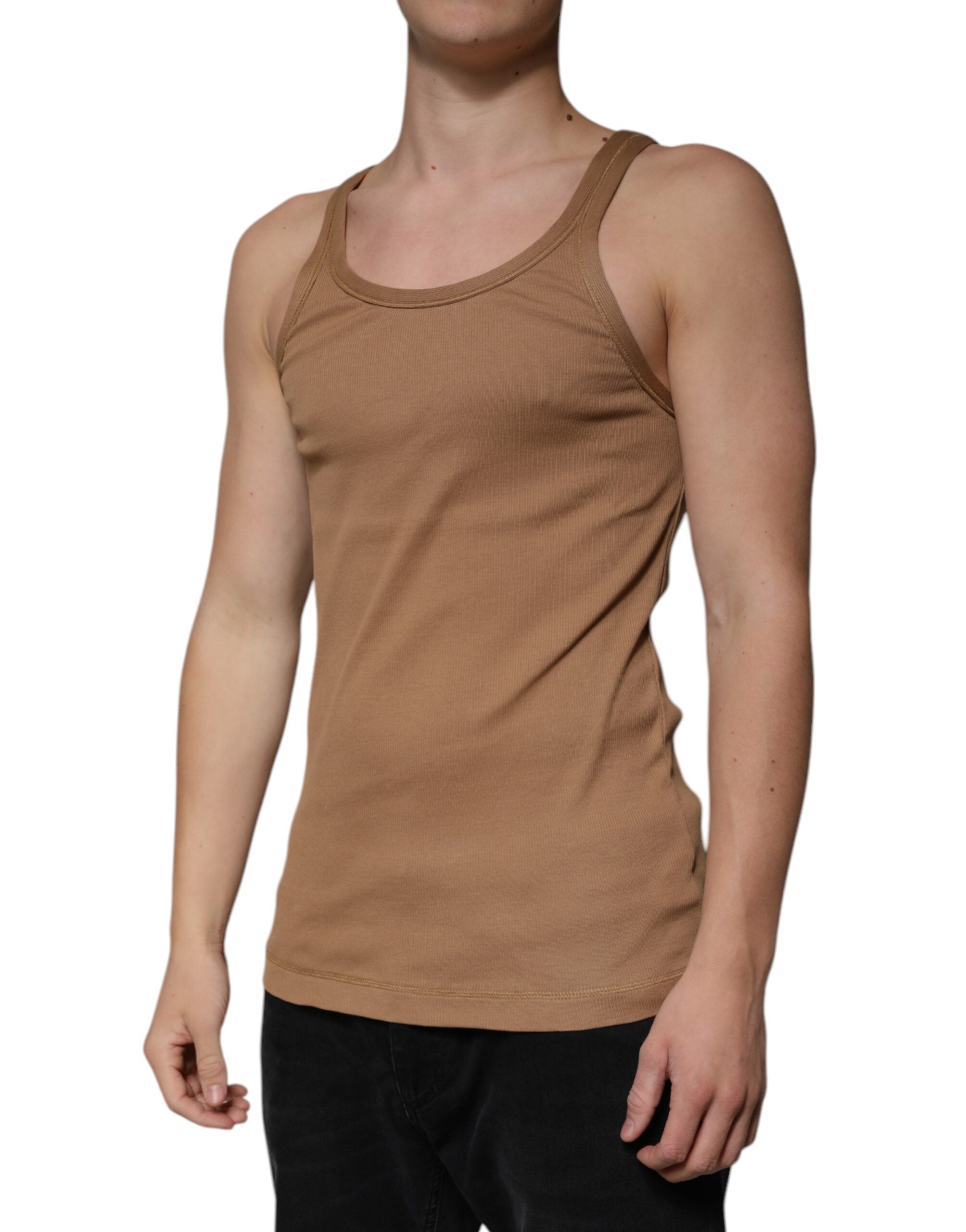 Dolce & Gabbana – Ärmelloses Tank-T-Shirt aus Baumwolle mit Rundhalsausschnitt in Braun