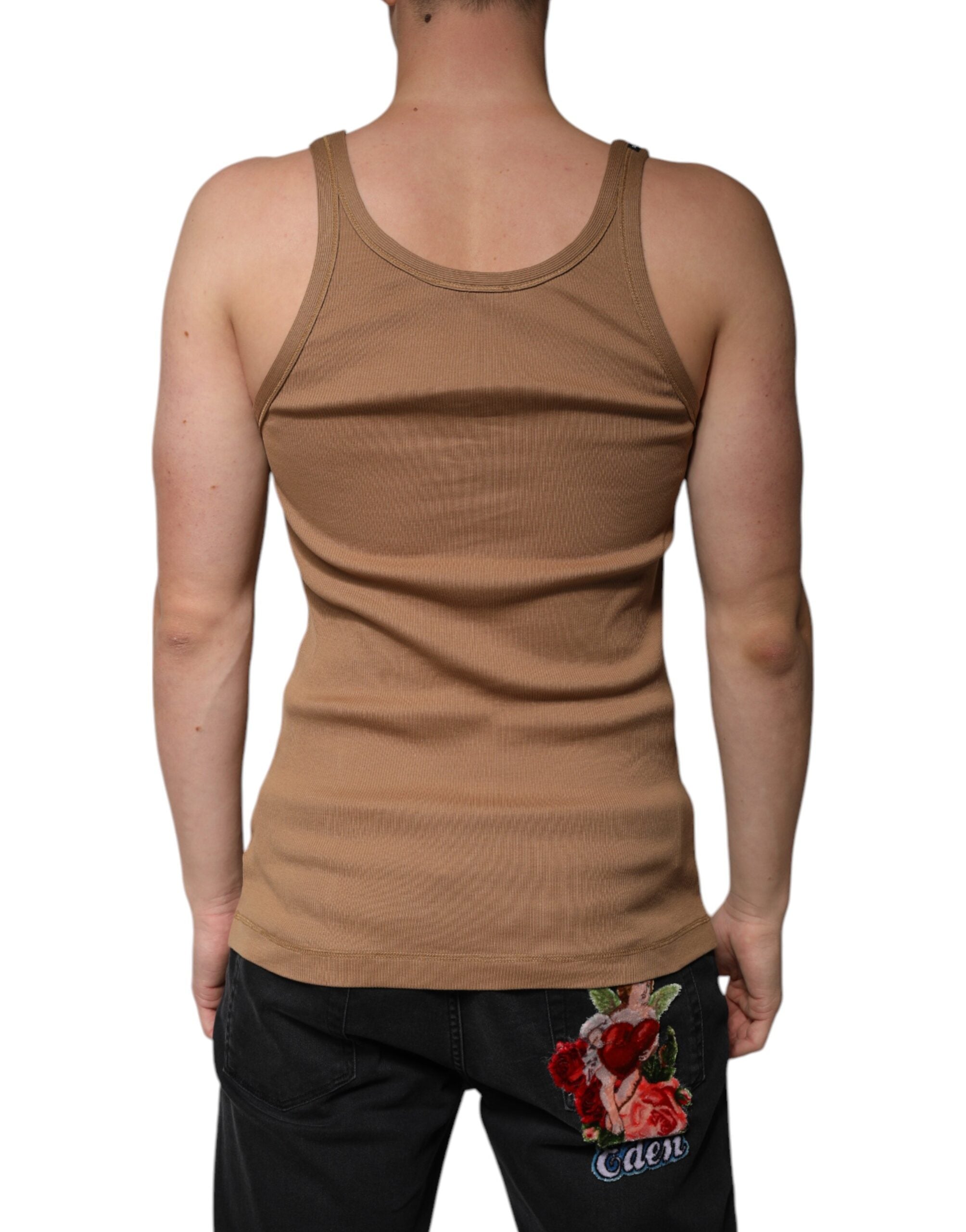 Dolce & Gabbana – Ärmelloses Tank-T-Shirt aus Baumwolle mit Rundhalsausschnitt in Braun