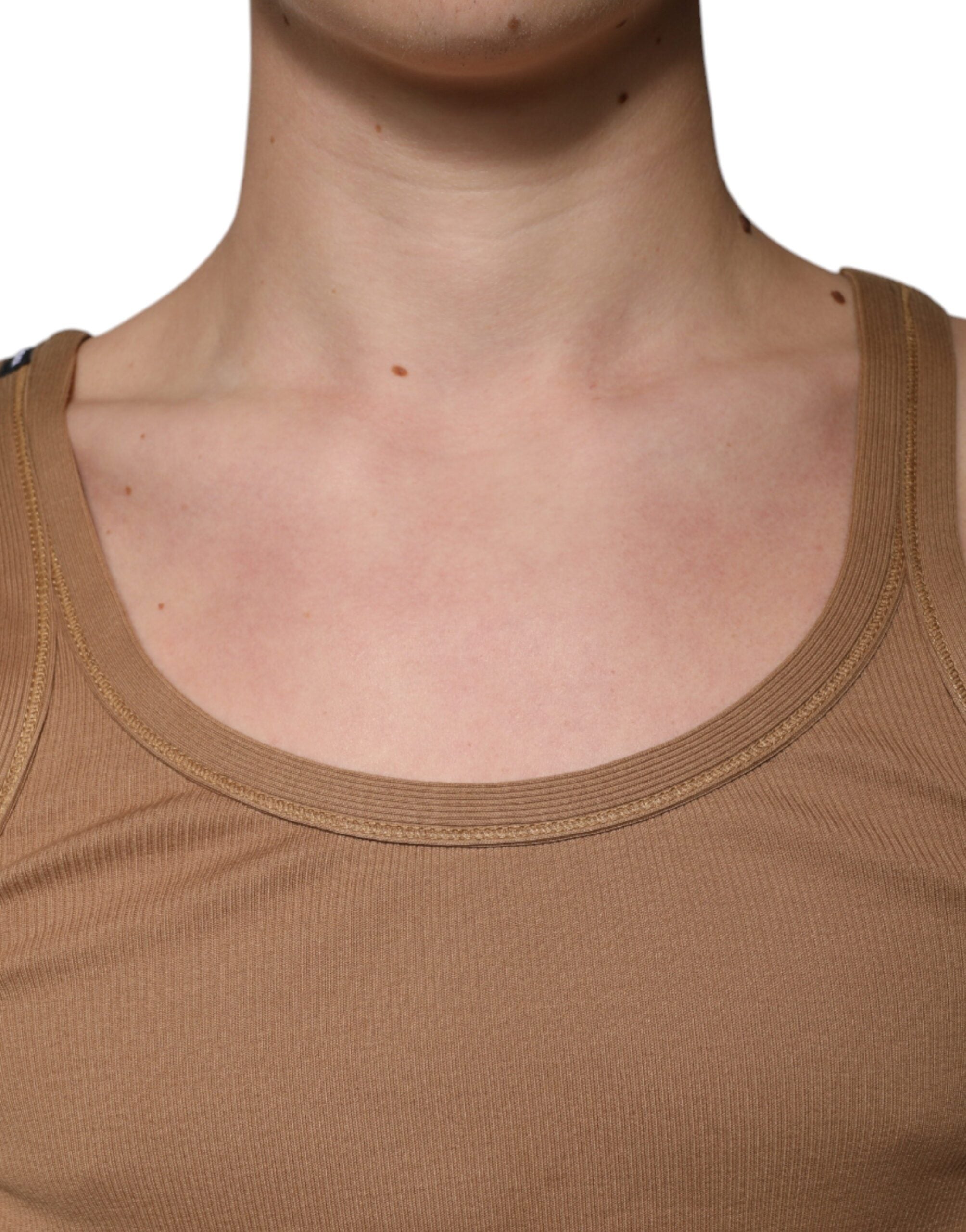 Dolce & Gabbana – Ärmelloses Tank-T-Shirt aus Baumwolle mit Rundhalsausschnitt in Braun