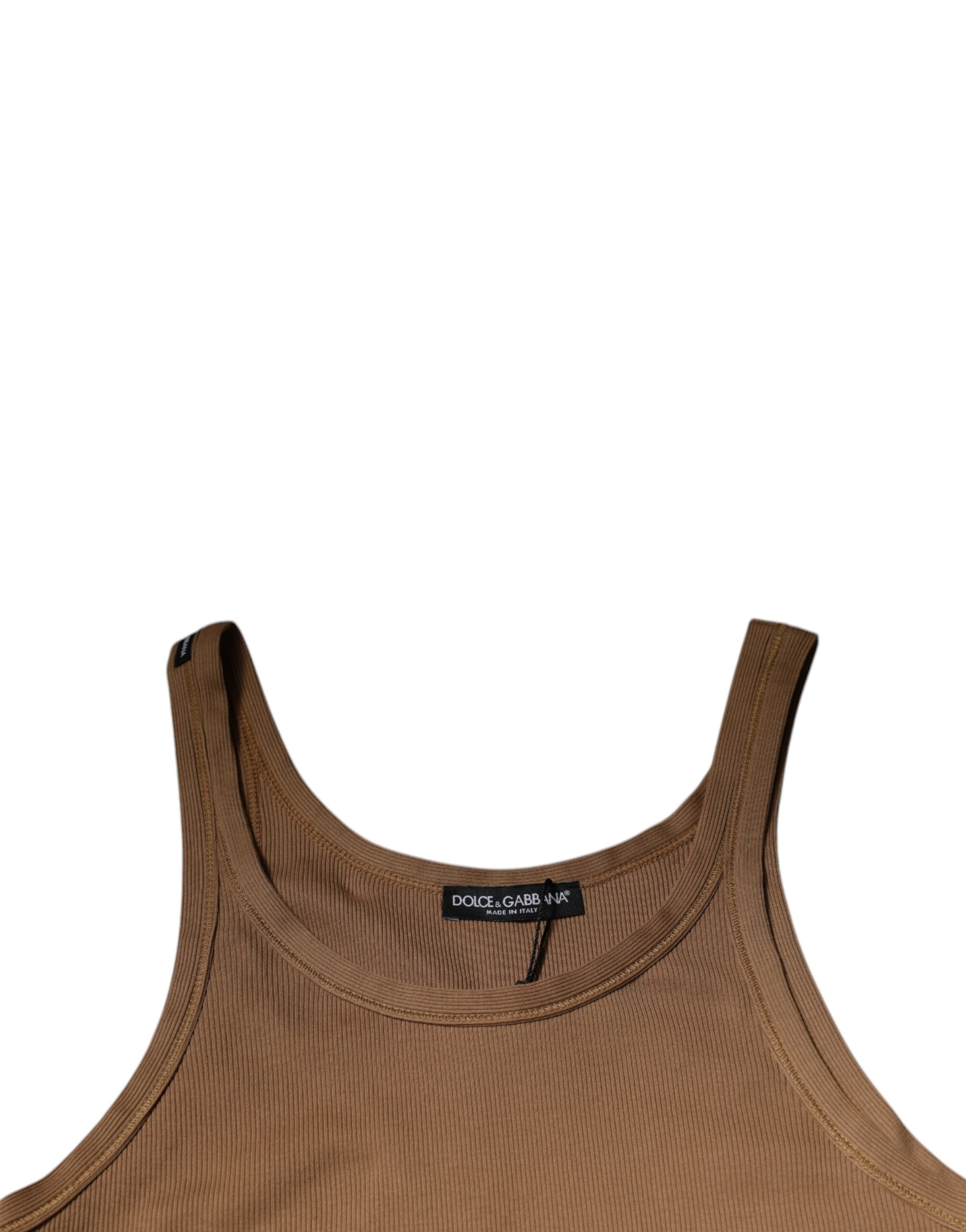 Dolce & Gabbana – Ärmelloses Tank-T-Shirt aus Baumwolle mit Rundhalsausschnitt in Braun