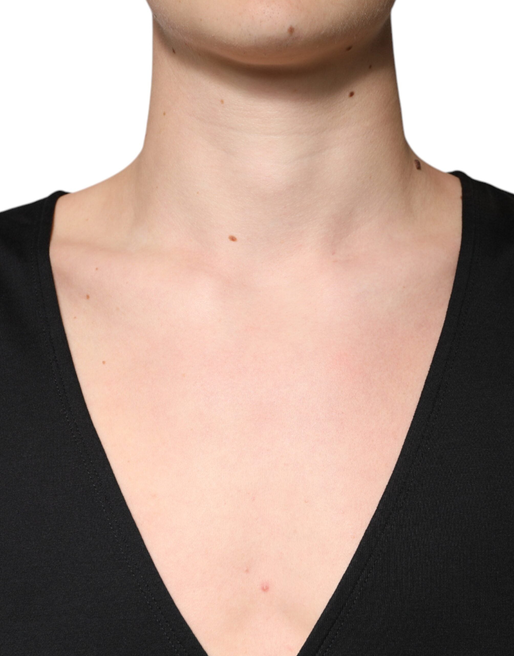 Dolce & Gabbana – Schwarzes T-Shirt aus Baumwolle mit V-Ausschnitt und kurzen Ärmeln