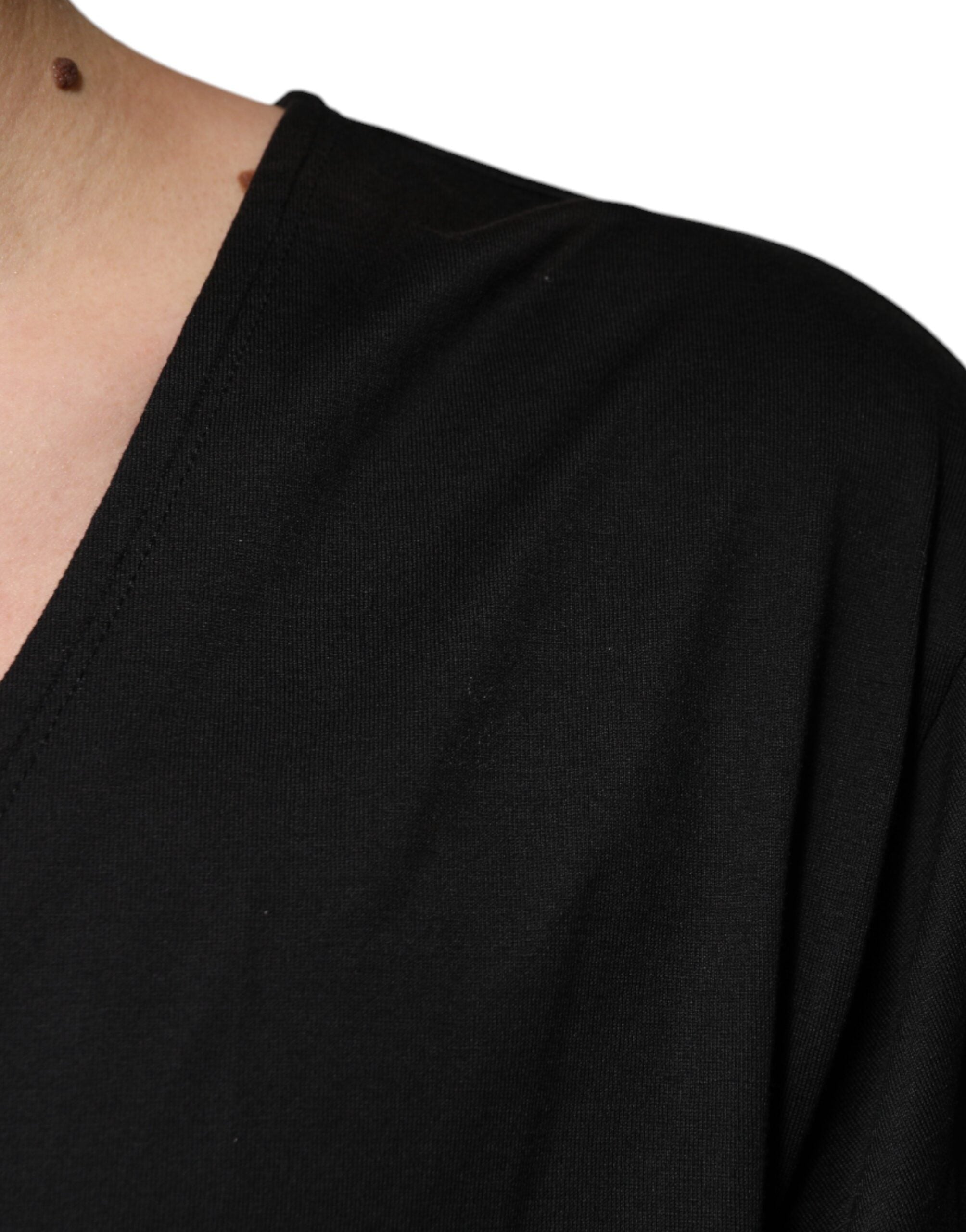 Dolce & Gabbana – Schwarzes T-Shirt aus Baumwolle mit V-Ausschnitt und kurzen Ärmeln
