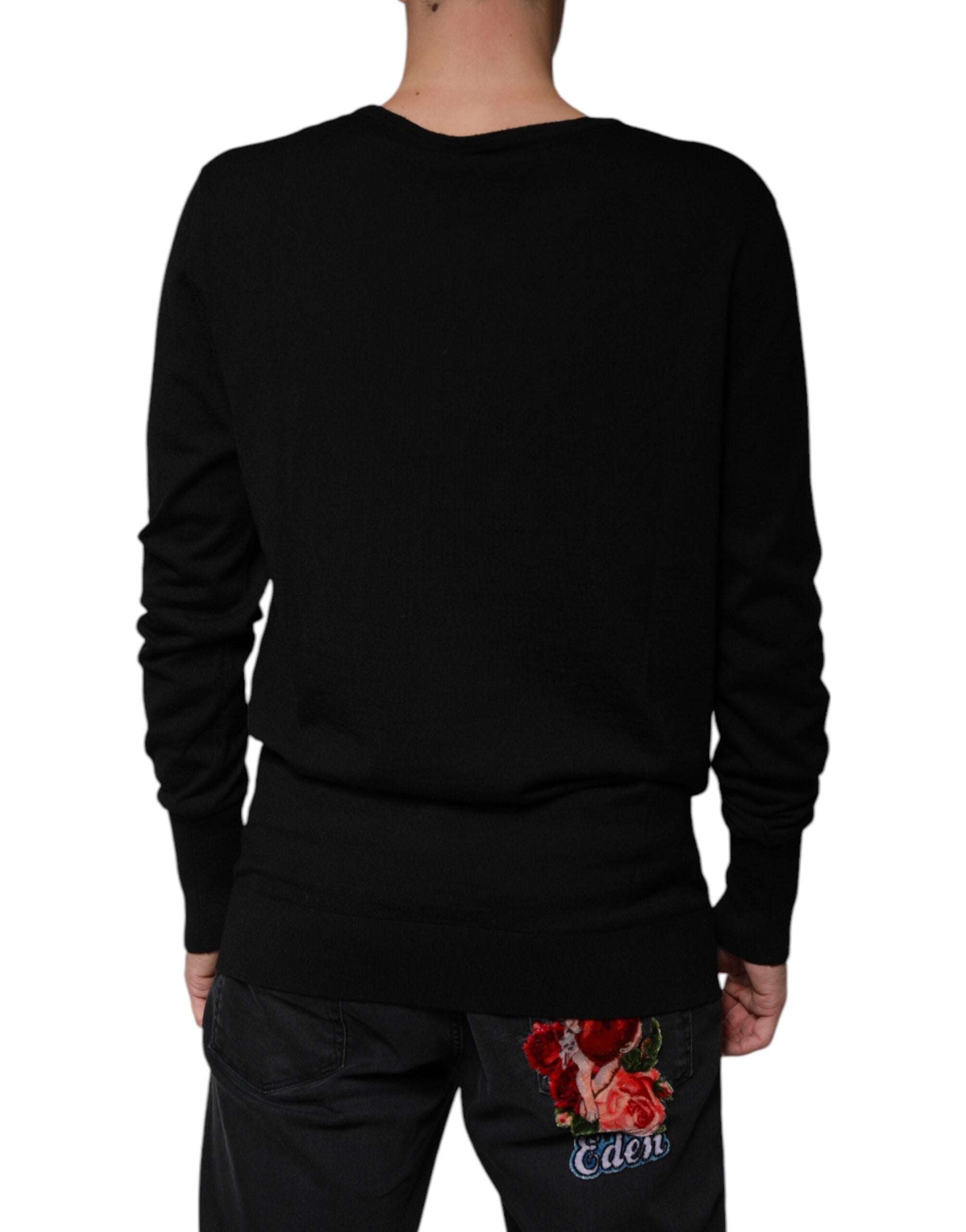 Dolce & Gabbana – Schwarzer Pullover aus Wolle mit Rundhalsausschnitt
