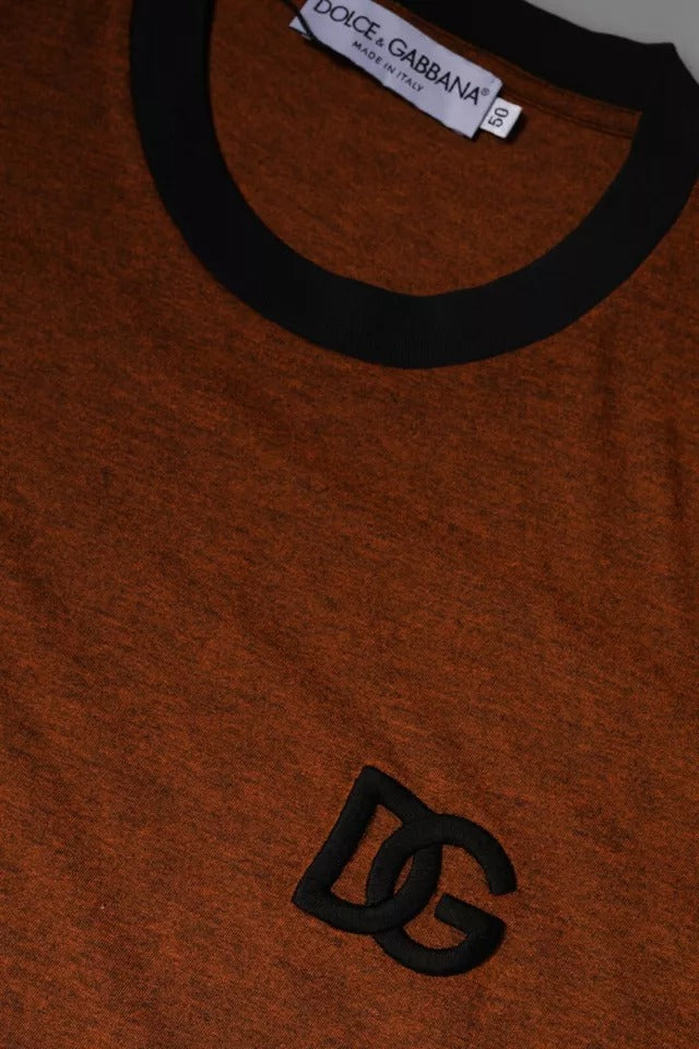 Dolce & Gabbana Braunes T-Shirt aus Polyester mit Rundhalsausschnitt und DG-Logo