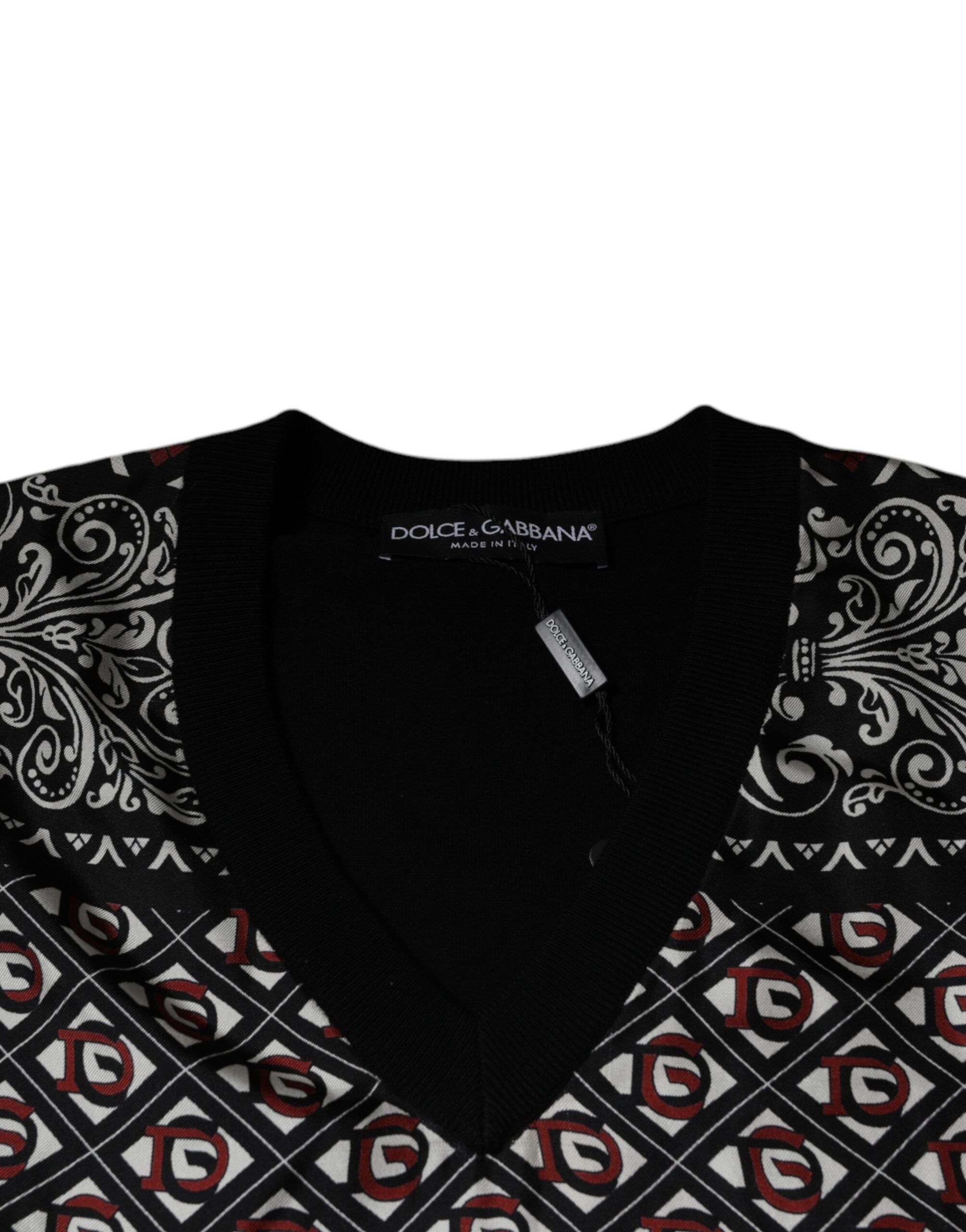 Dolce & Gabbana – Schwarzer Pullover aus Wolle mit V-Ausschnitt und Logo