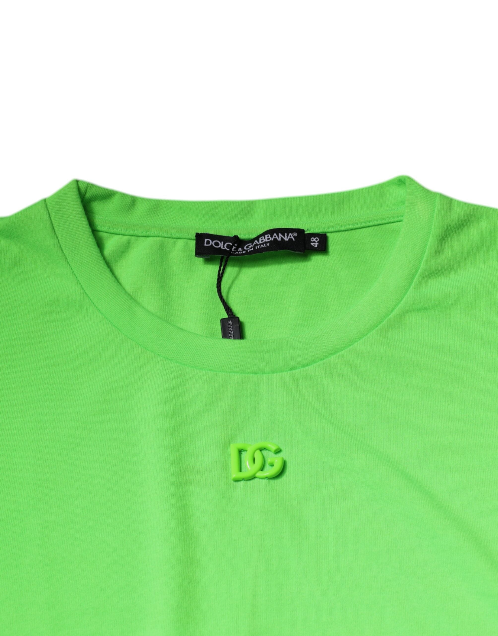 Dolce & Gabbana – Grünes T-Shirt aus Polyester mit Rundhalsausschnitt und Logo