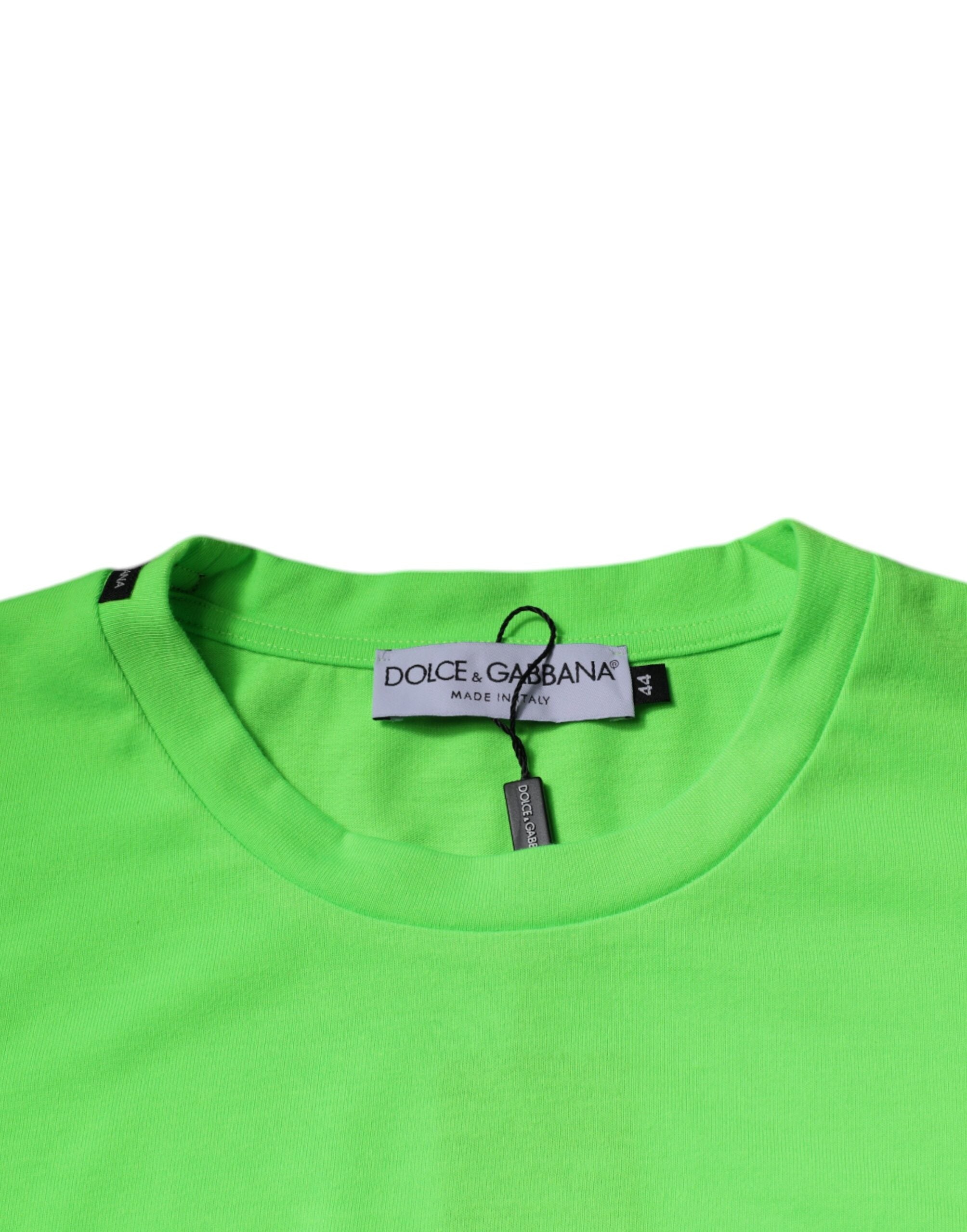 Dolce & Gabbana – Grünes T-Shirt aus Polyester mit Rundhalsausschnitt und Logo