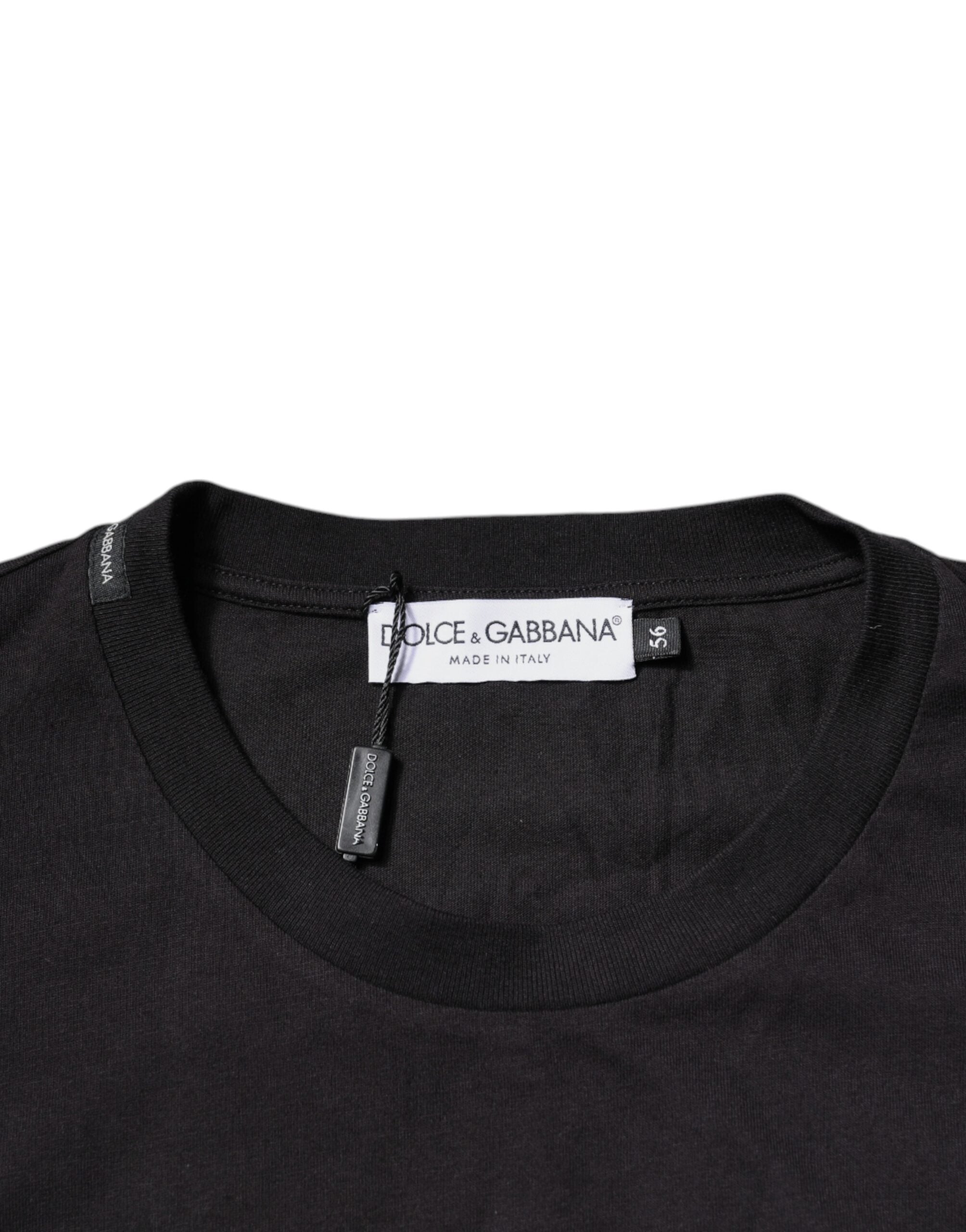 Dolce & Gabbana – Schwarzes Baumwoll-T-Shirt mit Rundhalsausschnitt und Logo-Print