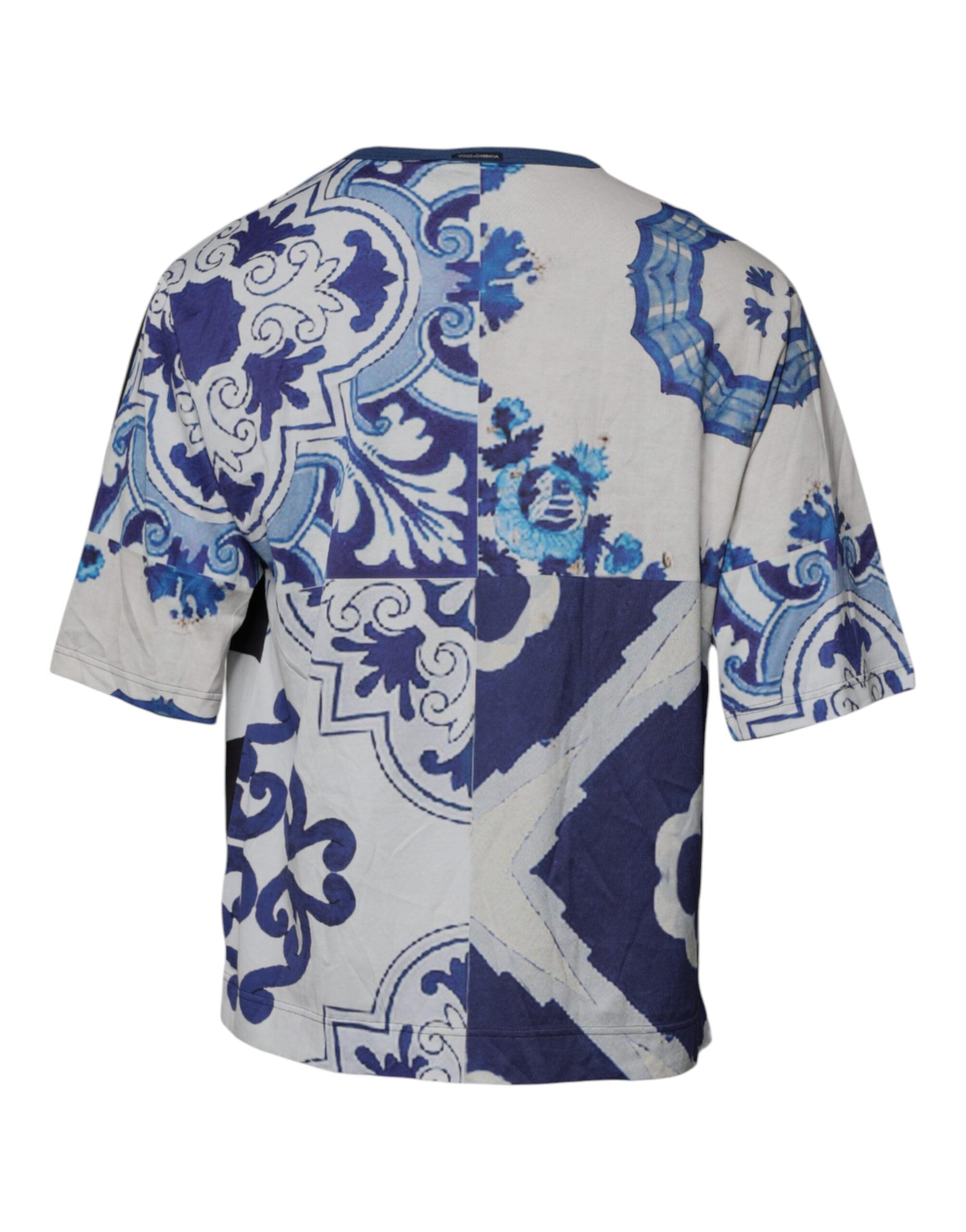 Dolce & Gabbana – Schwarz-weißes bedrucktes Baumwoll-T-Shirt mit Rundhalsausschnitt