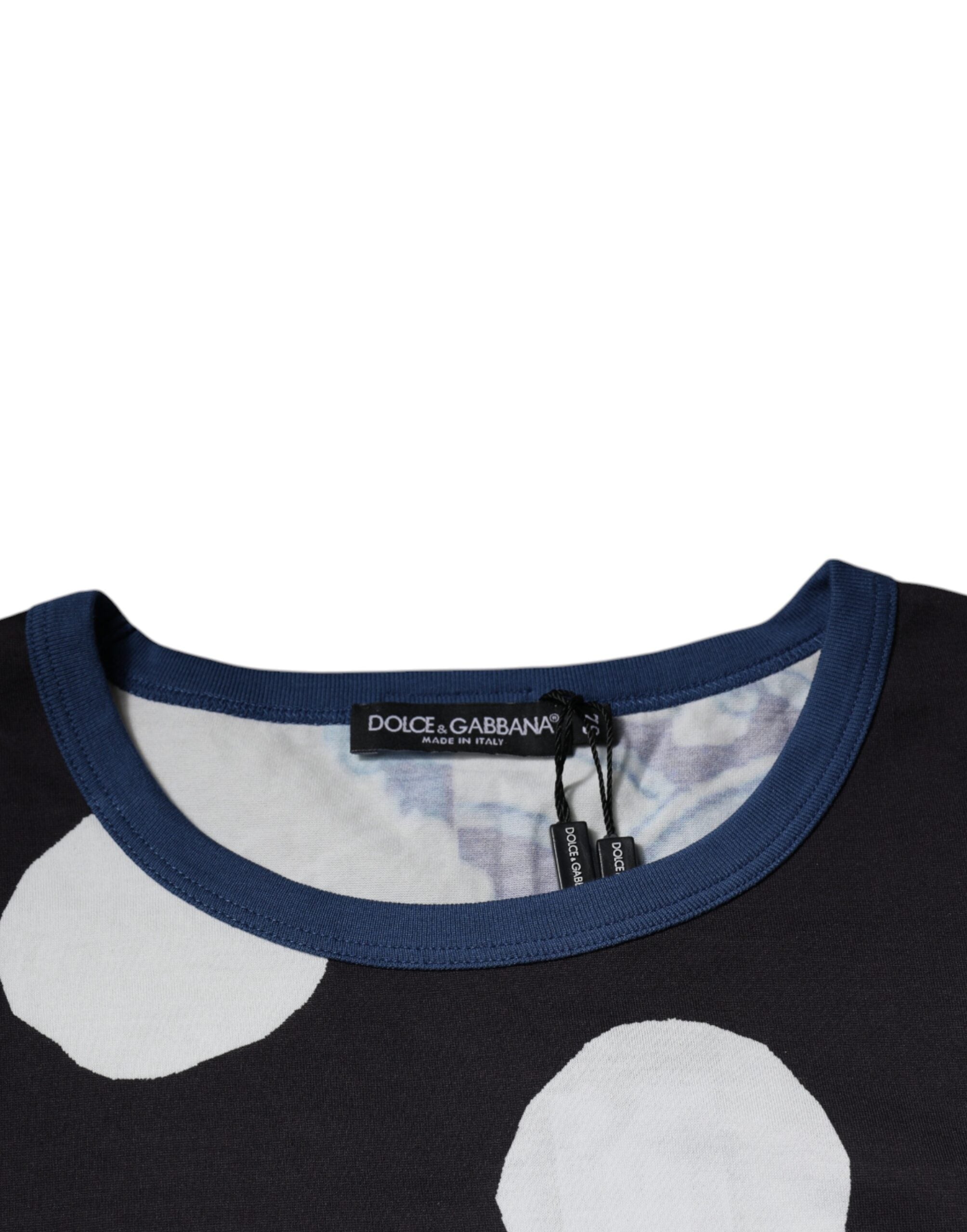 Dolce & Gabbana – Schwarz-weißes bedrucktes Baumwoll-T-Shirt mit Rundhalsausschnitt