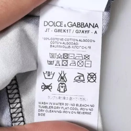 Dolce & Gabbana – Schwarz-weißes bedrucktes Baumwoll-T-Shirt mit Rundhalsausschnitt