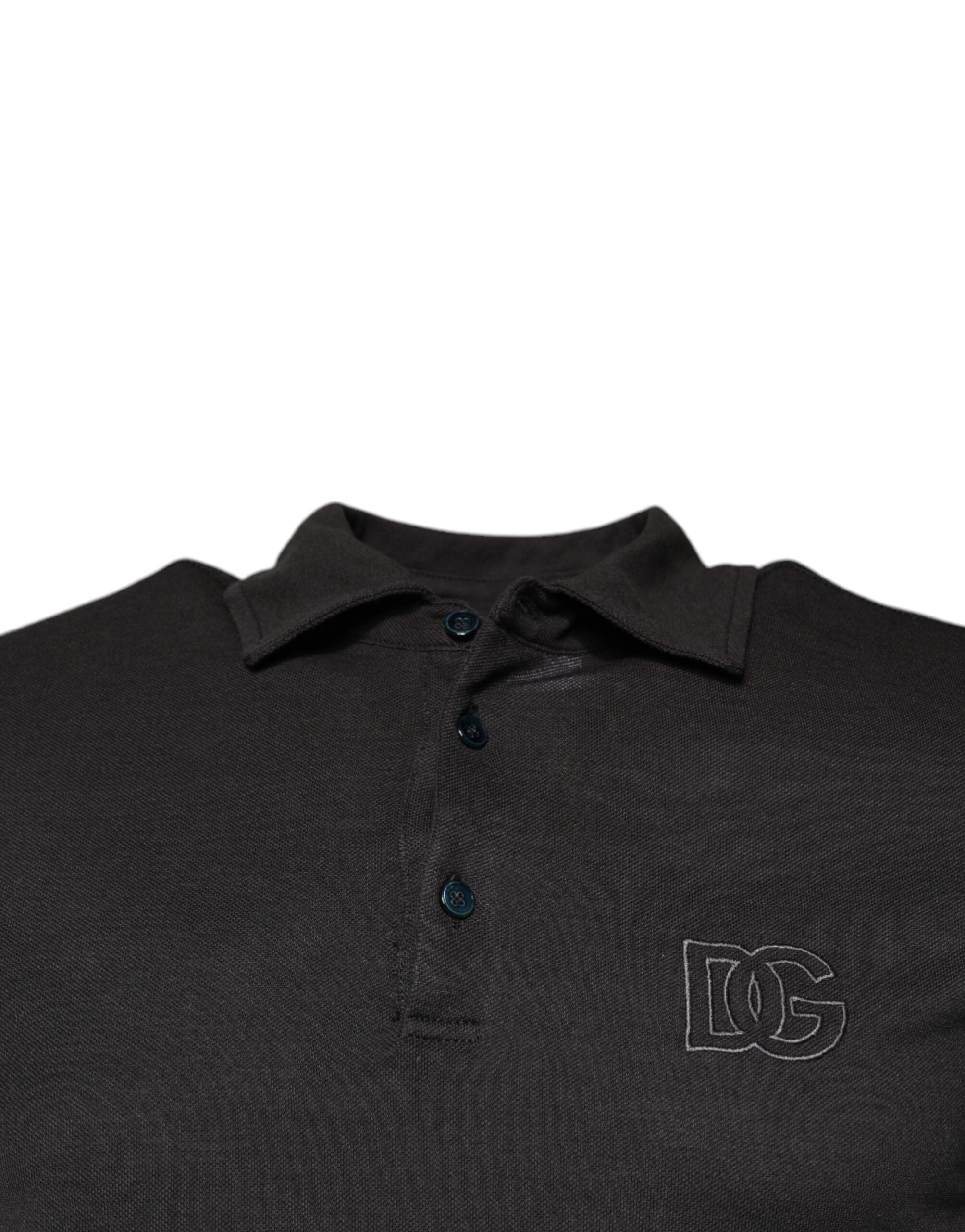 Tricou polo Dolce & Gabbana gri închis cu guler și mânecă scurtă