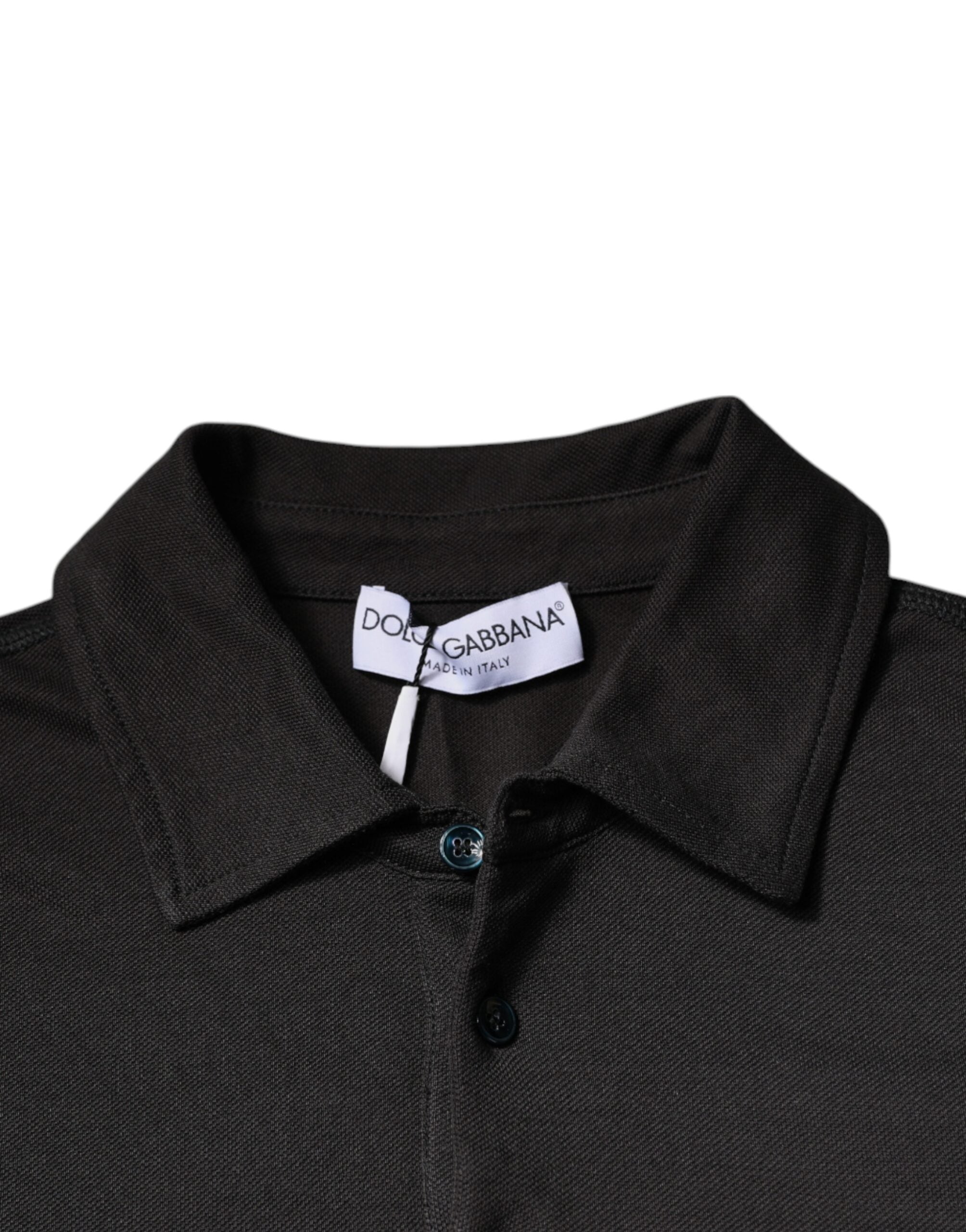 Tricou polo Dolce & Gabbana gri închis cu guler și mânecă scurtă