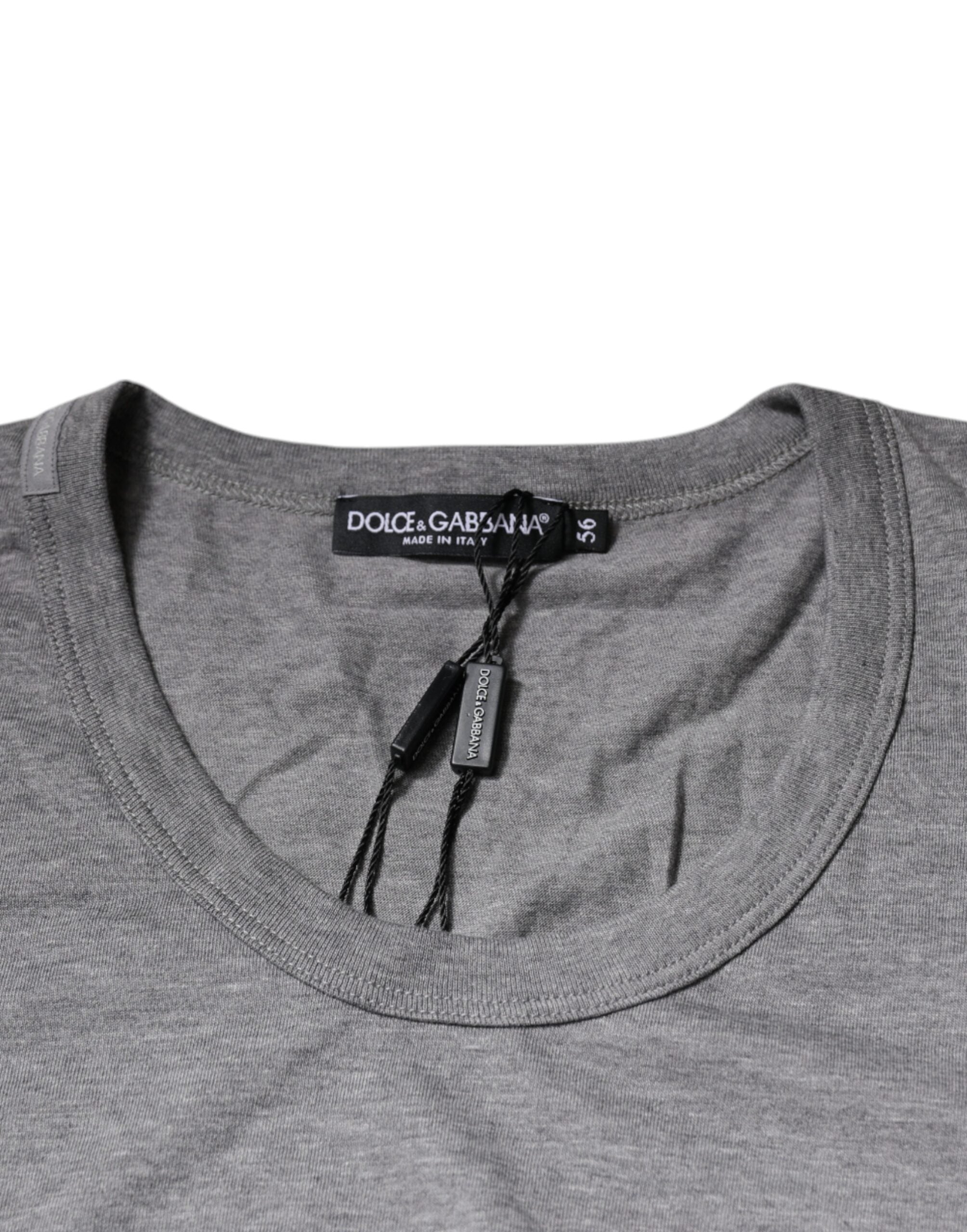 Dolce & Gabbana – Graues T-Shirt aus Baumwolle mit Rundhalsausschnitt und kurzen Ärmeln