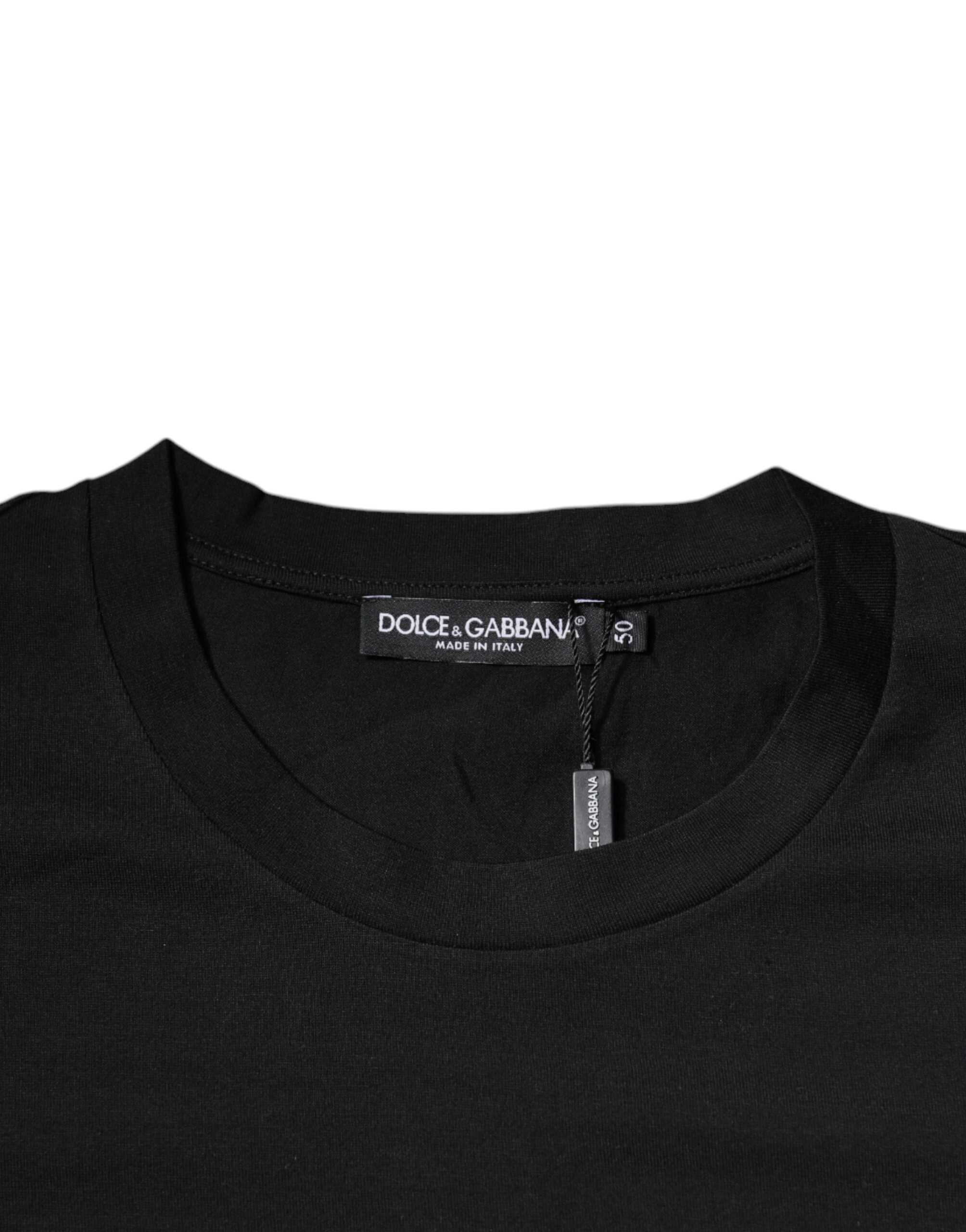 Dolce & Gabbana – Schwarzes Baumwoll-T-Shirt mit Rundhalsausschnitt und DG-Logo-Print