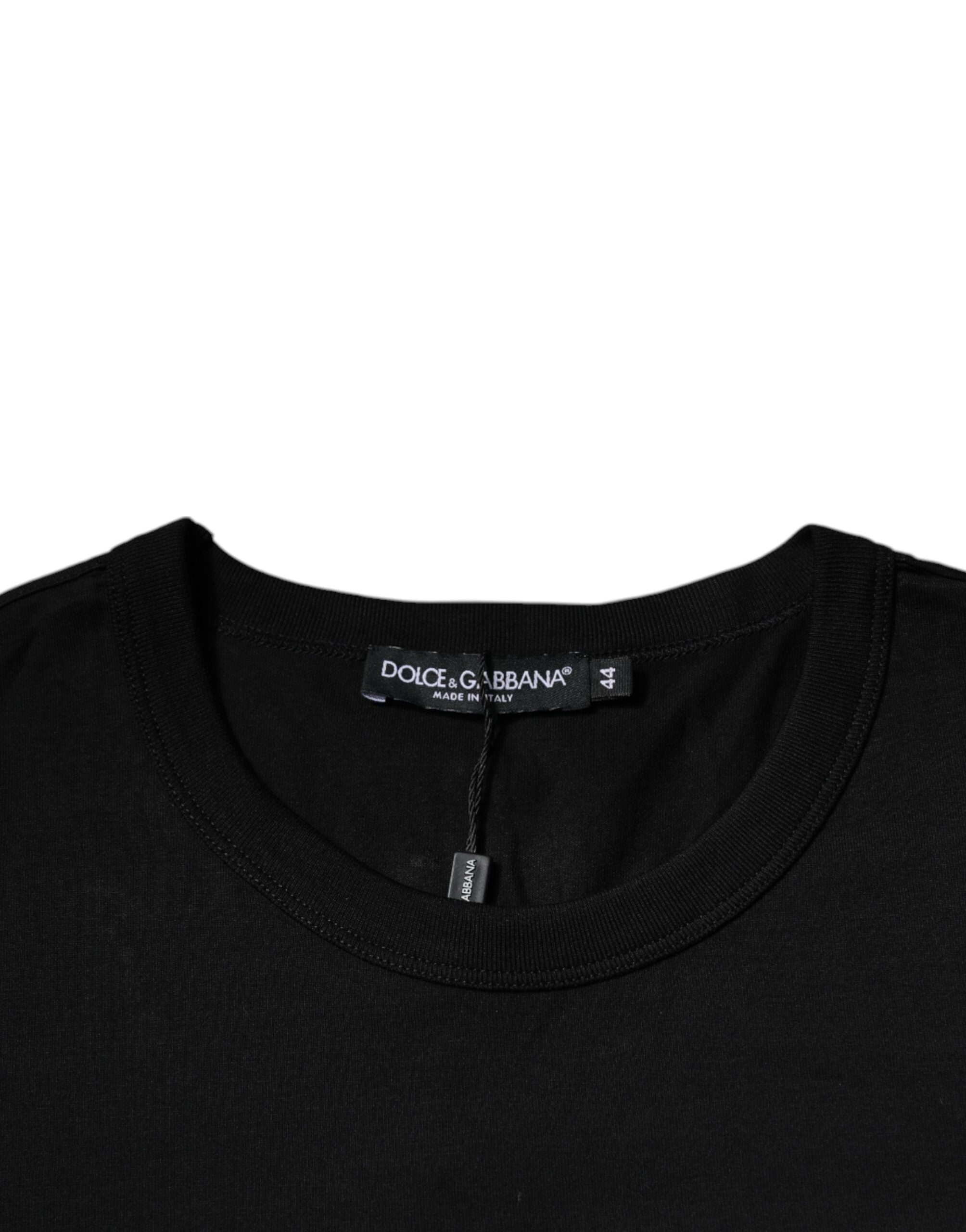 Dolce & Gabbana – Schwarzes T-Shirt aus Baumwolle mit Rundhalsausschnitt und kurzen Ärmeln
