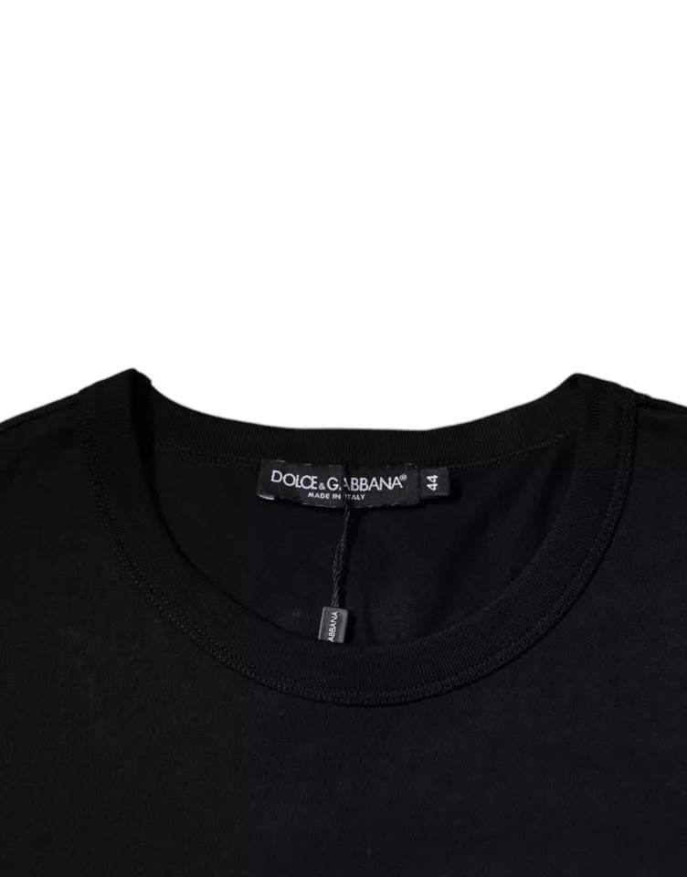 Dolce & Gabbana – Schwarzes T-Shirt aus Baumwolle mit Rundhalsausschnitt und kurzen Ärmeln