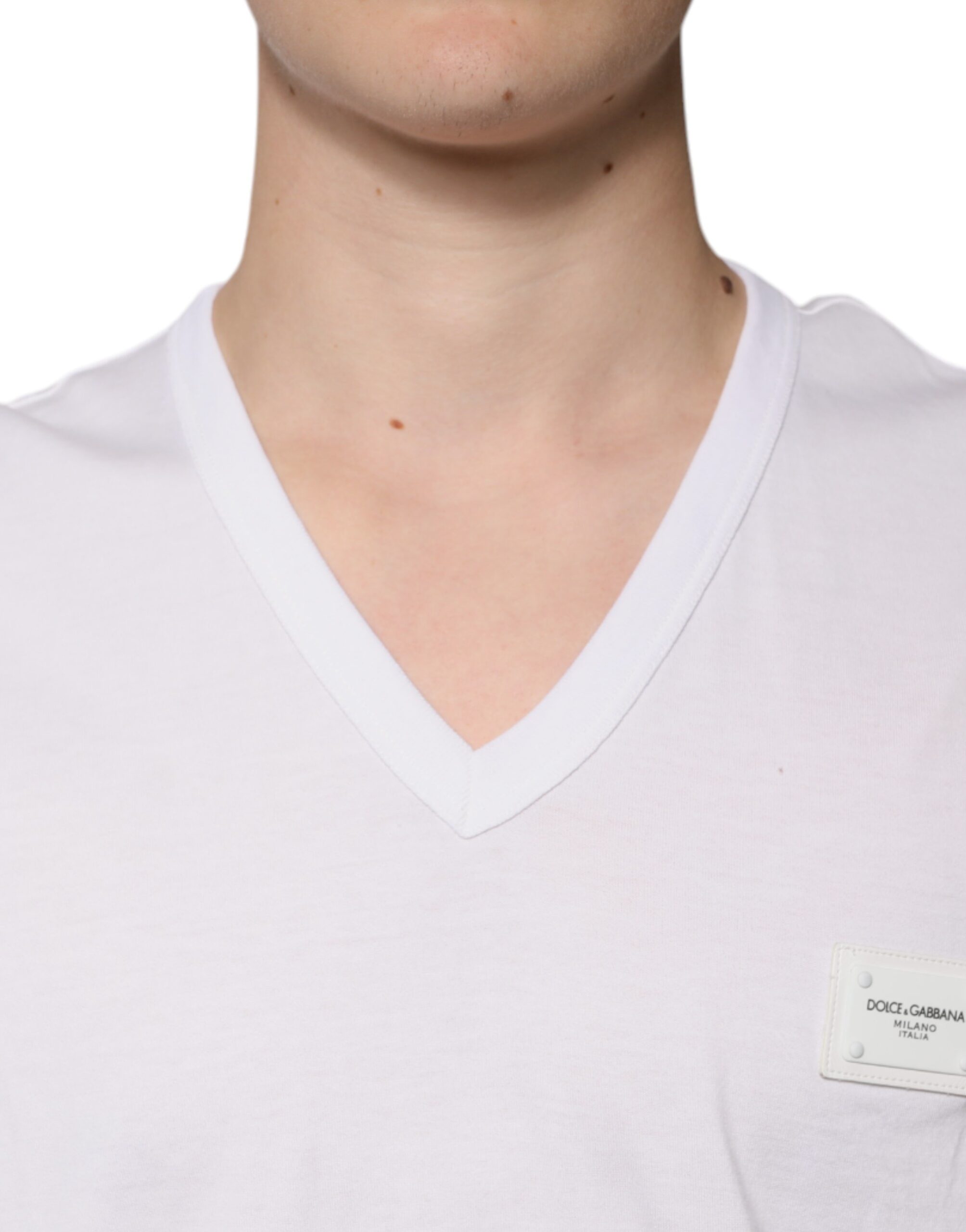 Dolce & Gabbana – Weißes, kurzärmliges T-Shirt mit V-Ausschnitt und Logo