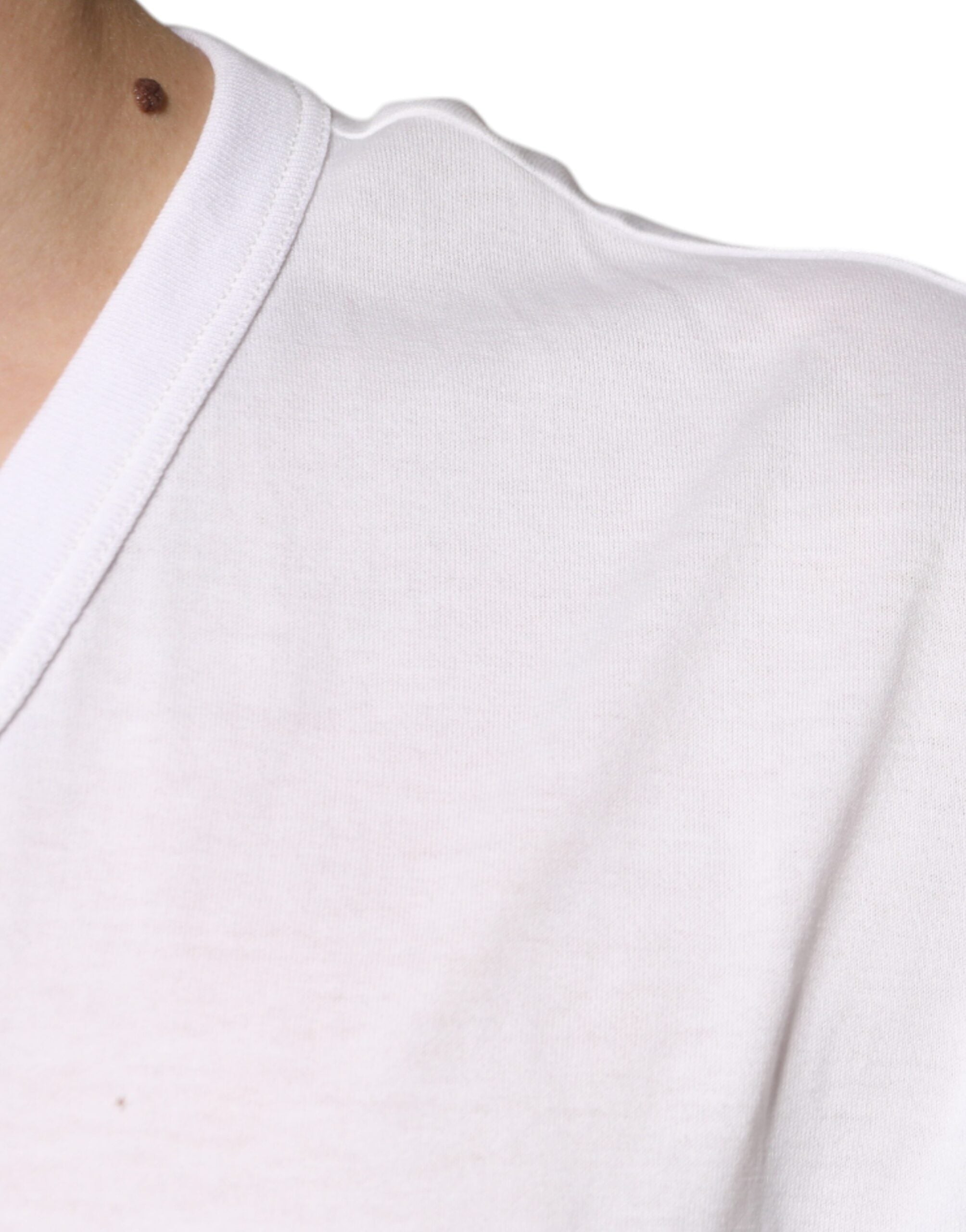 Dolce & Gabbana – Weißes, kurzärmliges T-Shirt mit V-Ausschnitt und Logo