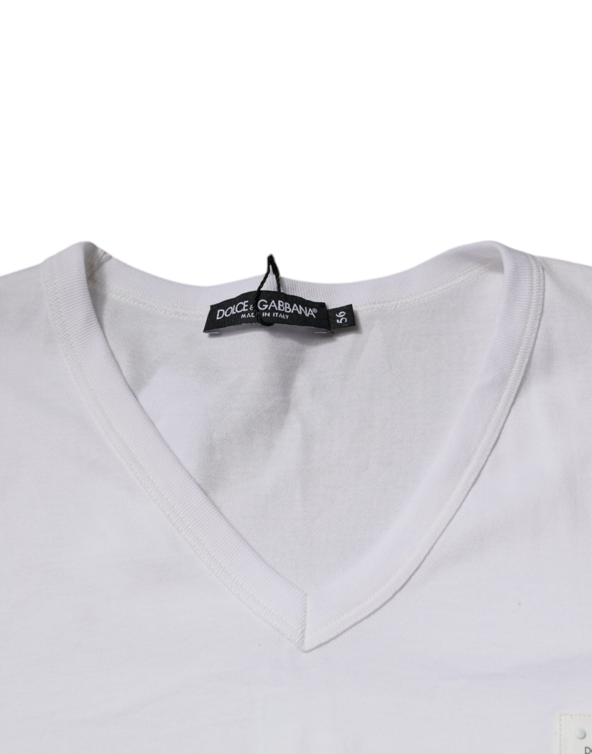 Dolce & Gabbana – Weißes, kurzärmliges T-Shirt mit V-Ausschnitt und Logo