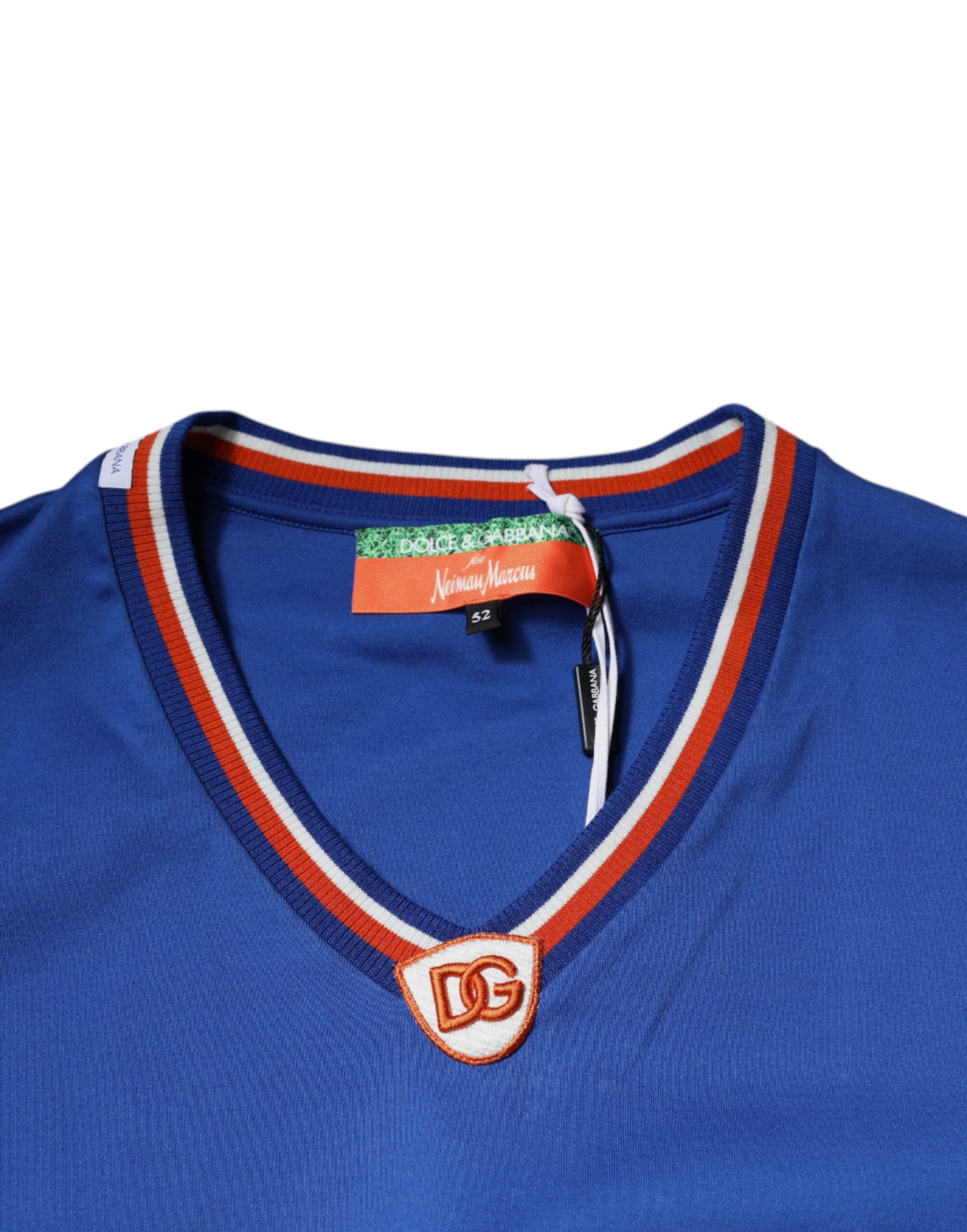 Dolce & Gabbana – Blaues T-Shirt mit V-Ausschnitt und kurzen Ärmeln