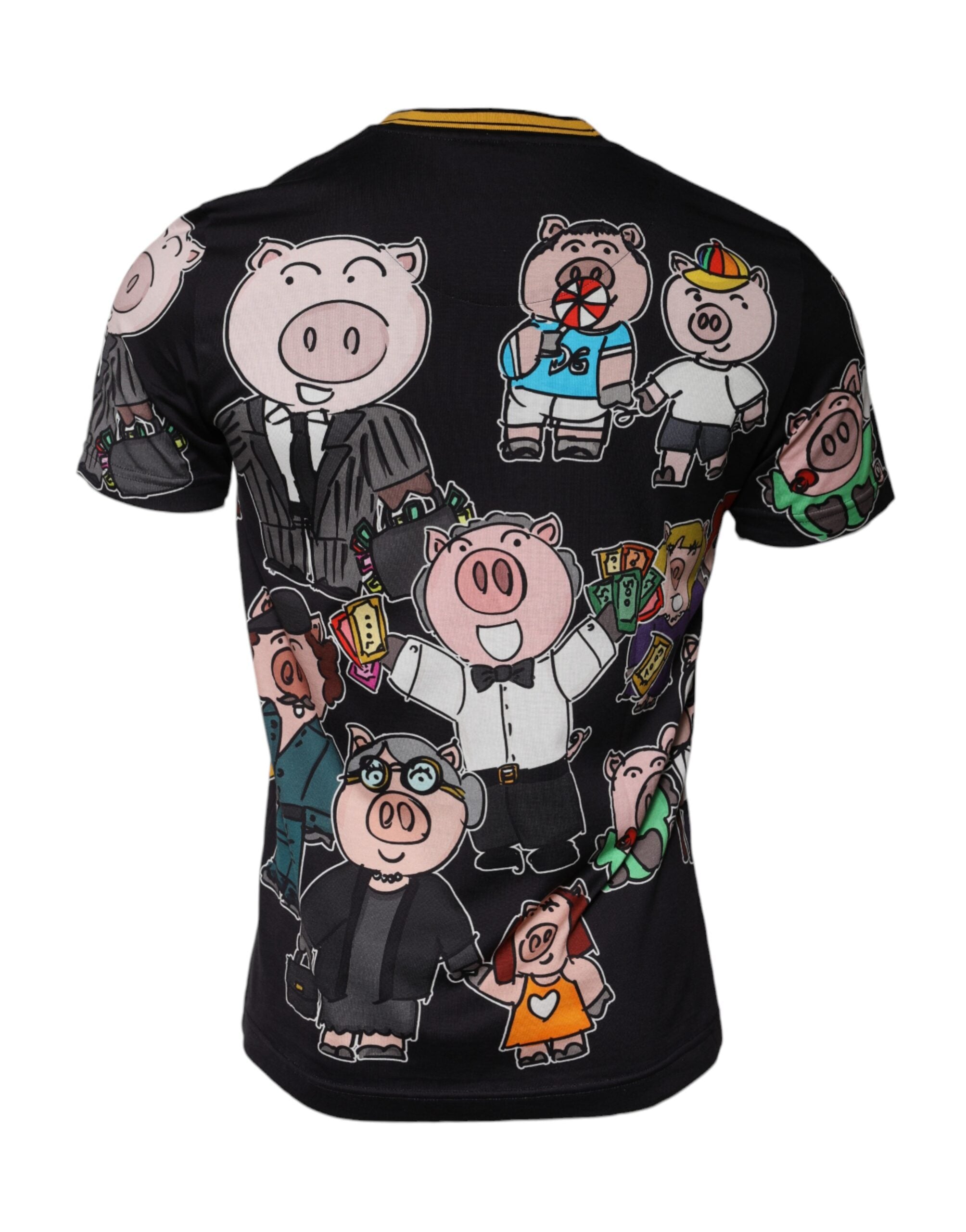 Tricou Dolce & Gabbana negru cu guler rotund, model Anul Porcului, 2019