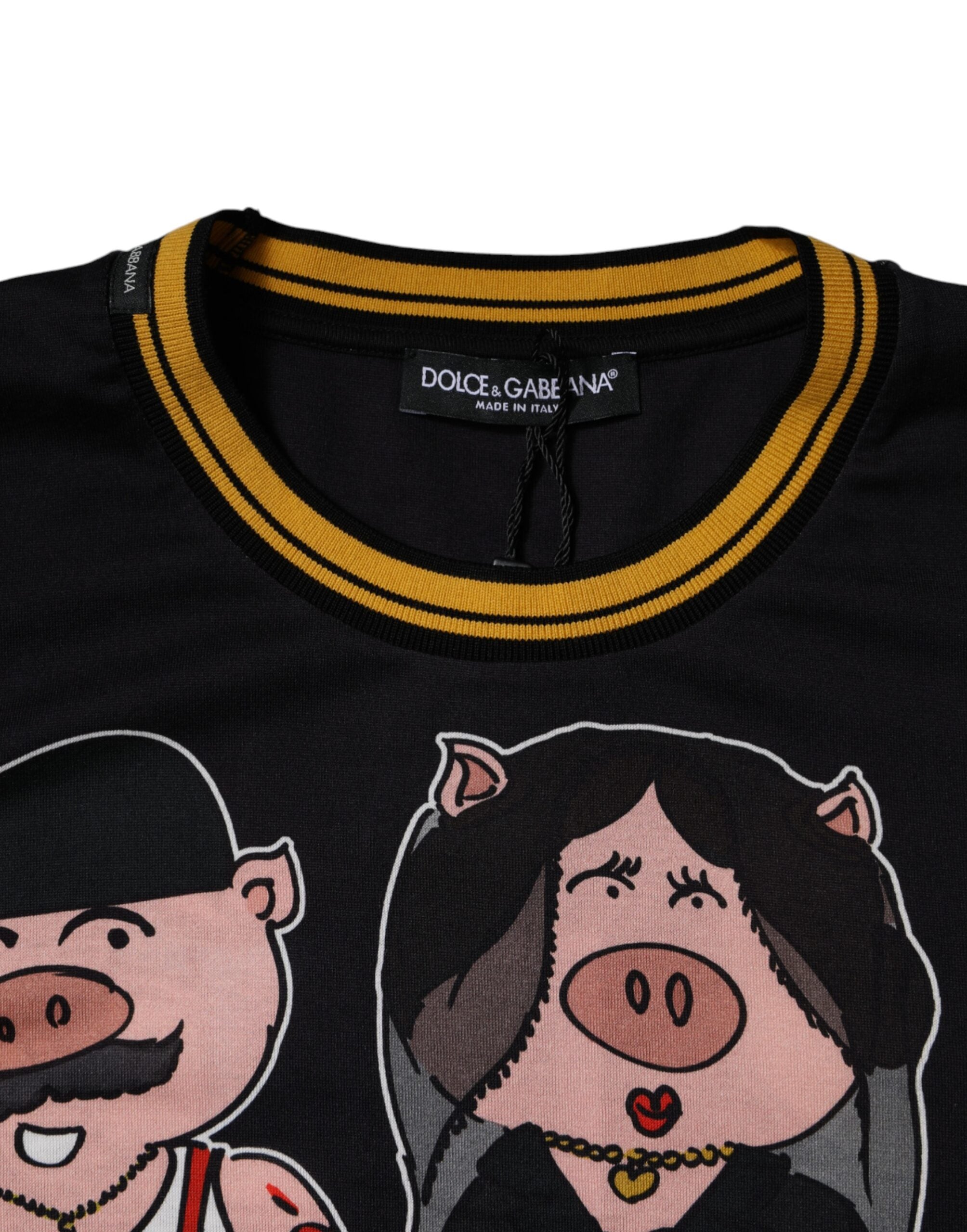 Tricou Dolce & Gabbana negru cu guler rotund, model Anul Porcului, 2019