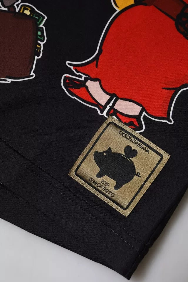 Tricou Dolce & Gabbana negru cu guler rotund, model Anul Porcului, 2019