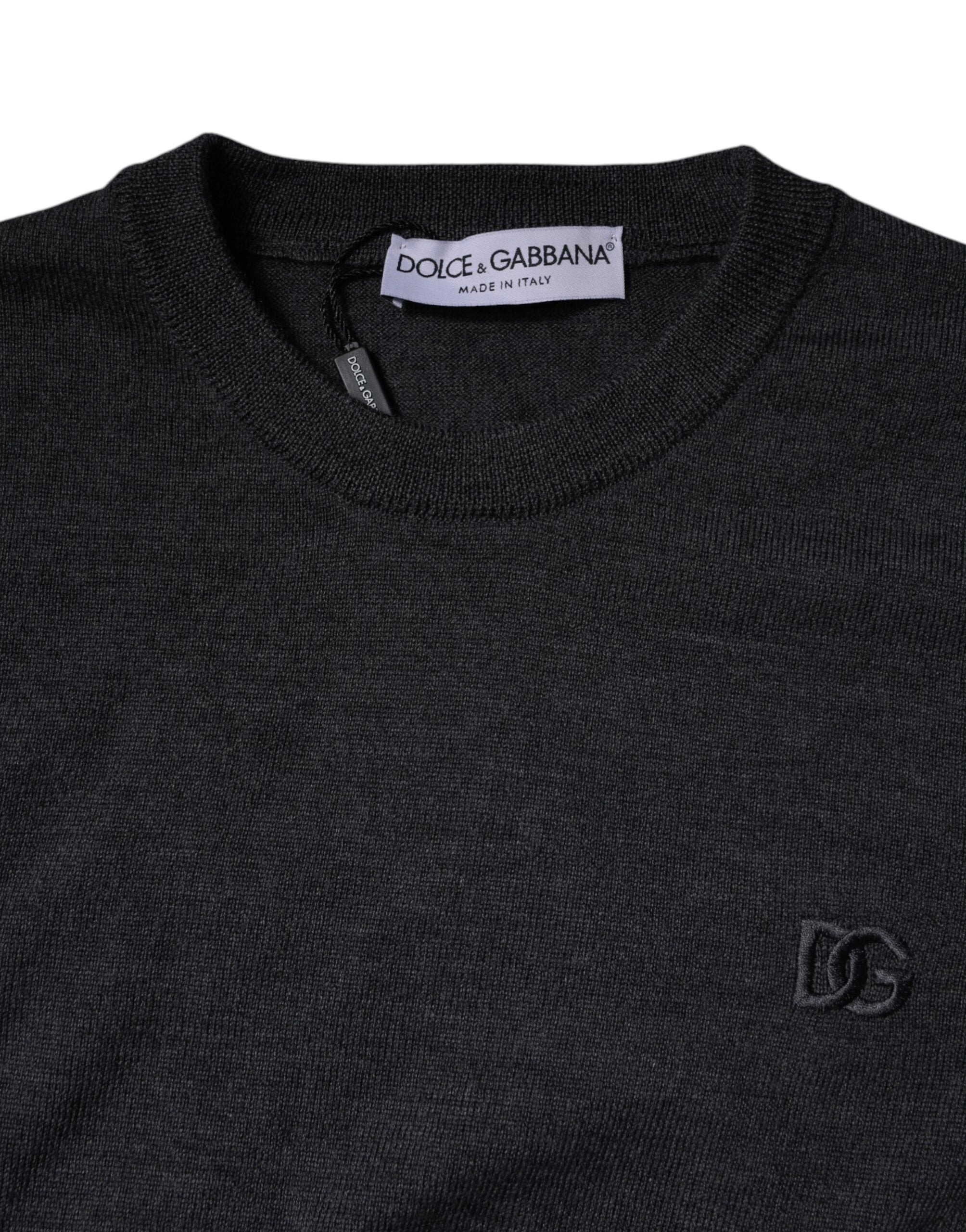 Dolce & Gabbana Dunkelgrauer Pullover mit Rundhalsausschnitt und DG-Logo