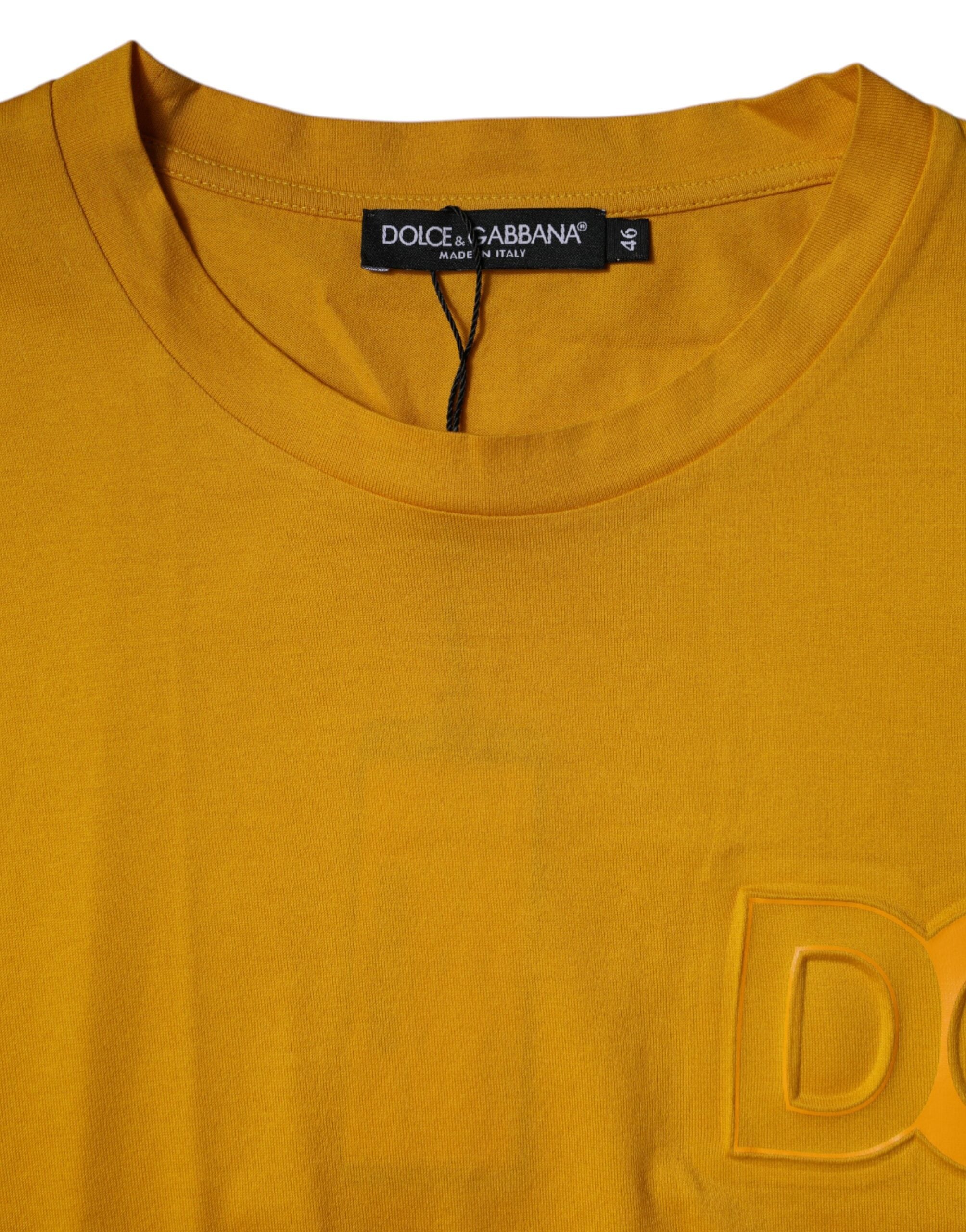 Dolce & Gabbana – Dunkelgelbes T-Shirt mit Rundhalsausschnitt und kurzen Ärmeln