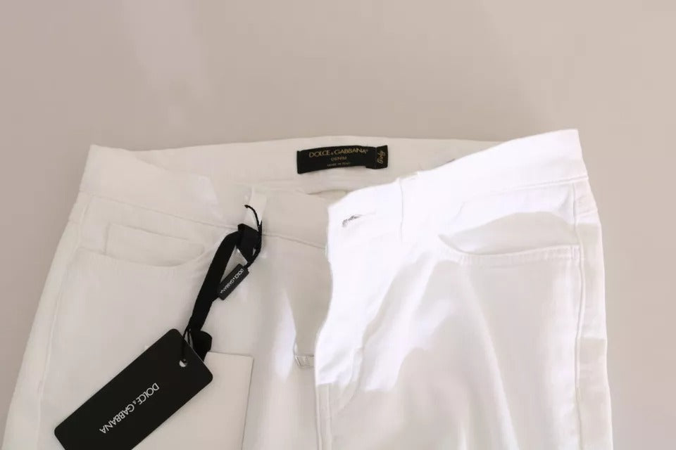 Dolce & Gabbana – Weiße Skinny-Jeans mit Kristallverzierung