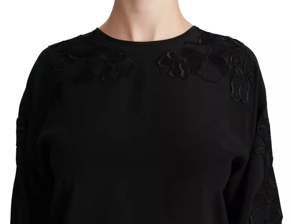 Bluză Dolce & Gabbana neagră cu broderie florală din mătase