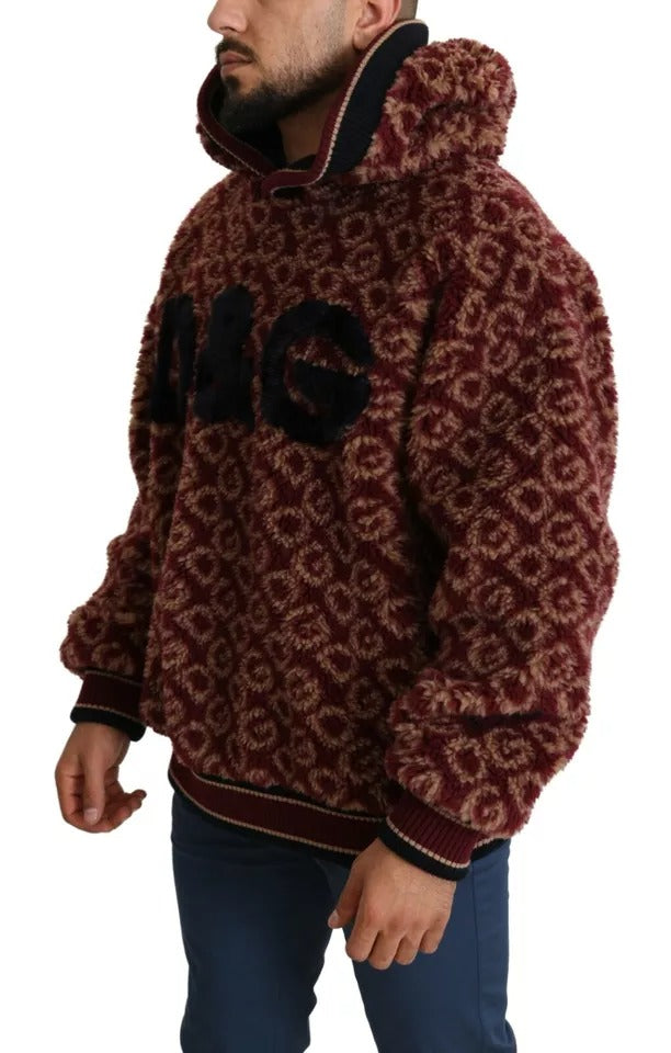 Dolce & Gabbana Rot Beige Wolle Oversize Kapuzenpullover