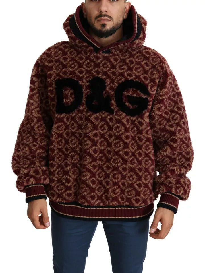 Dolce & Gabbana Rot Beige Wolle Oversize Kapuzenpullover