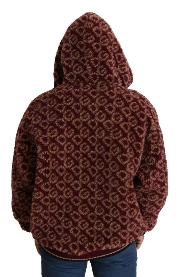 Dolce & Gabbana Rot Beige Wolle Oversize Kapuzenpullover