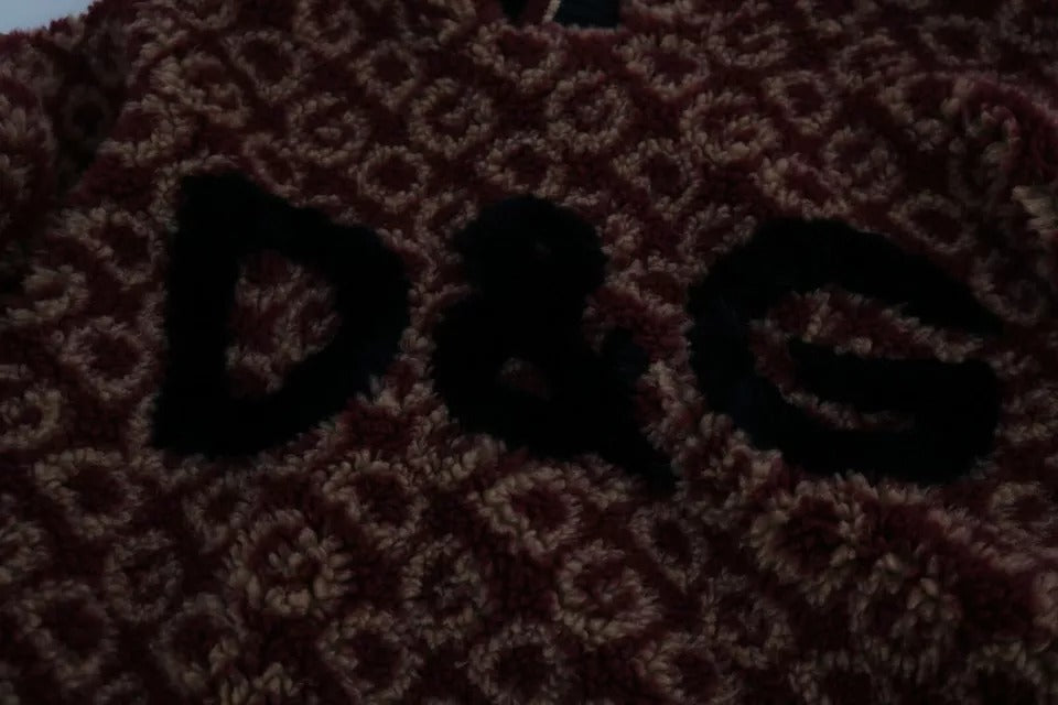 Dolce & Gabbana Rot Beige Wolle Oversize Kapuzenpullover