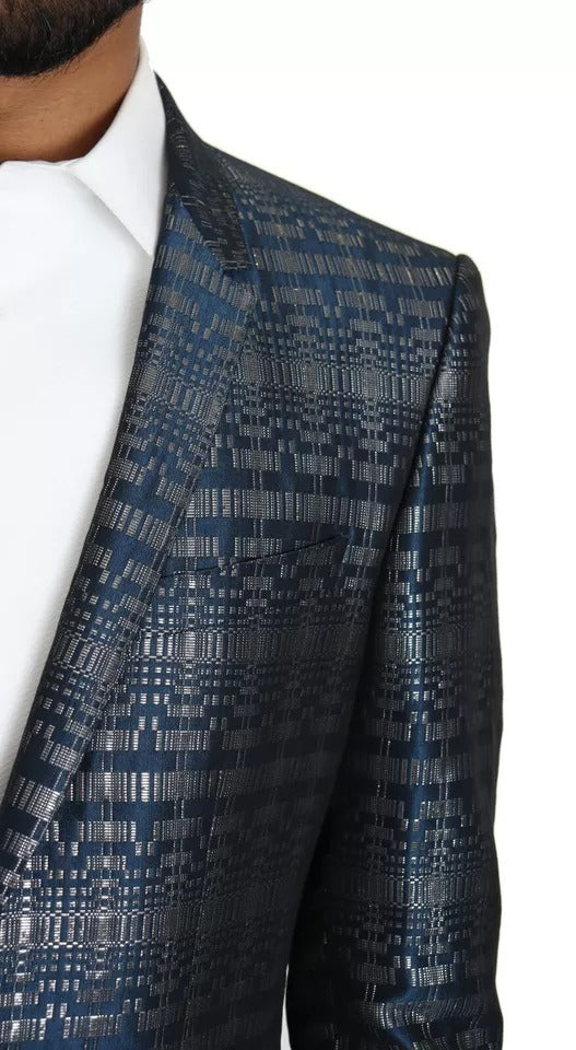 Dolce & Gabbana Blau-Silber glänzender 2-teiliger Slim-Gold-Anzug