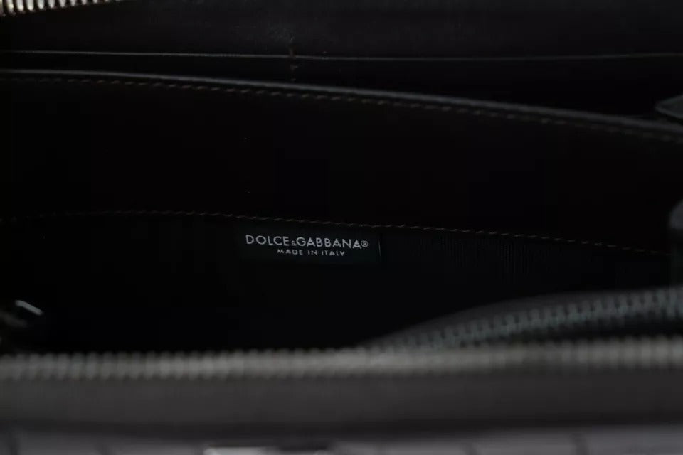 Portofel tip clutch continental Dolce & Gabbana din piele exotică maro cu fermoar